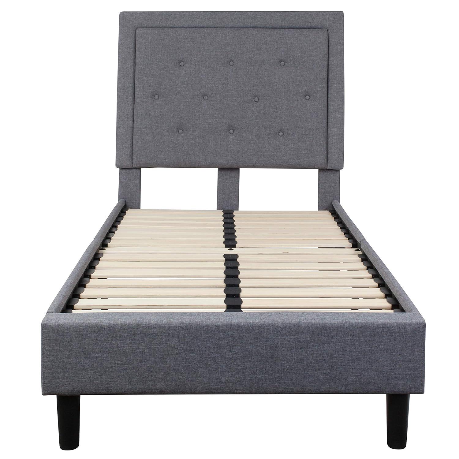 Flash Furniture Roxbury Twin Size Tufted Upholstered Platform Bed in Light Gray Fabric