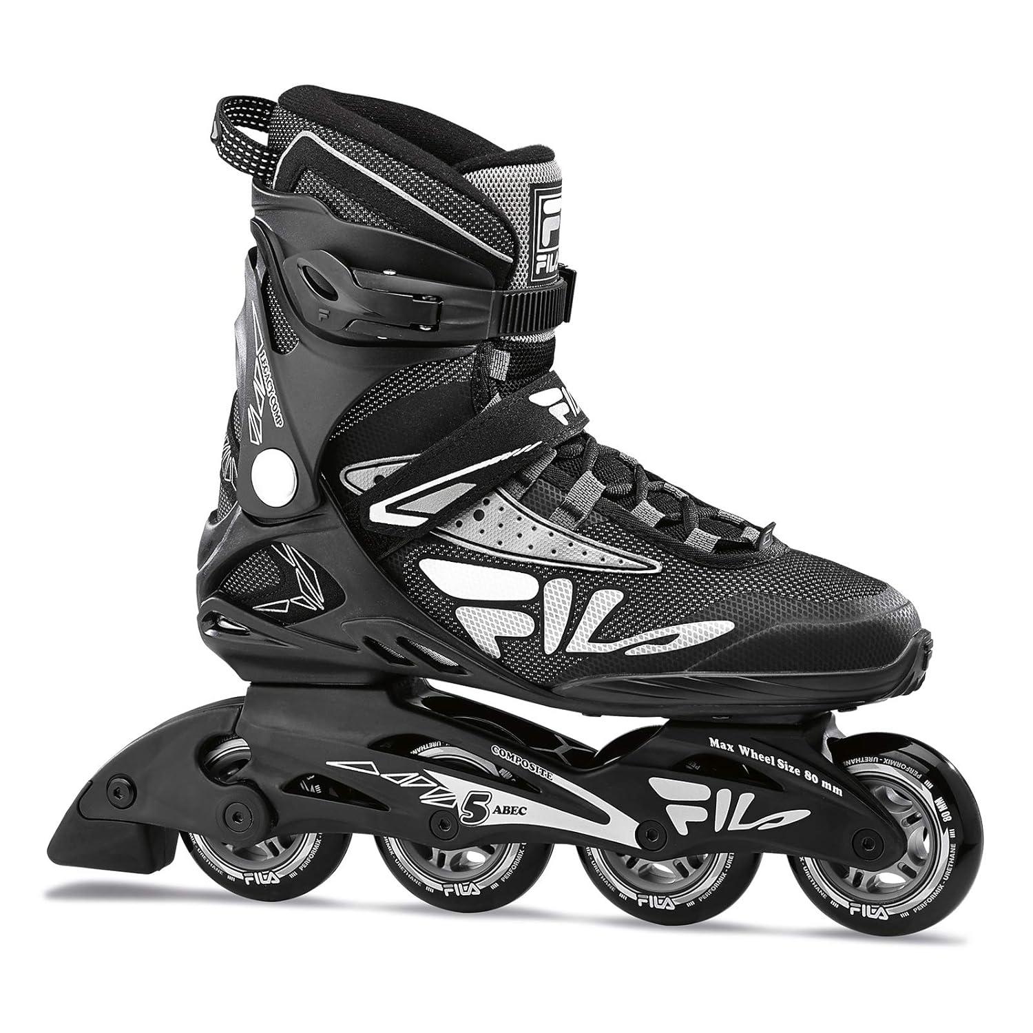 FILA Legacy Comp Inline Skates for Teens and Adults, Unisex Inline Skates for Girls, Boys, Women and Men, Black and Gray, Men's 8
