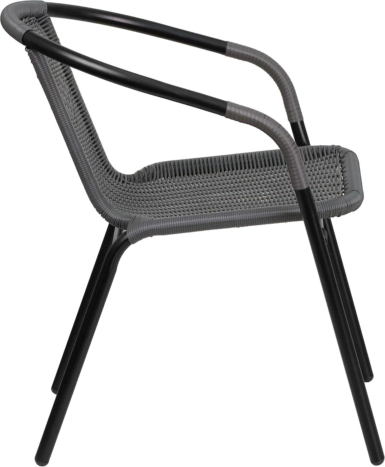 Flash Furniture Lila 2 Pack Gray Rattan Indoor-Outdoor Restaurant Stack Chair