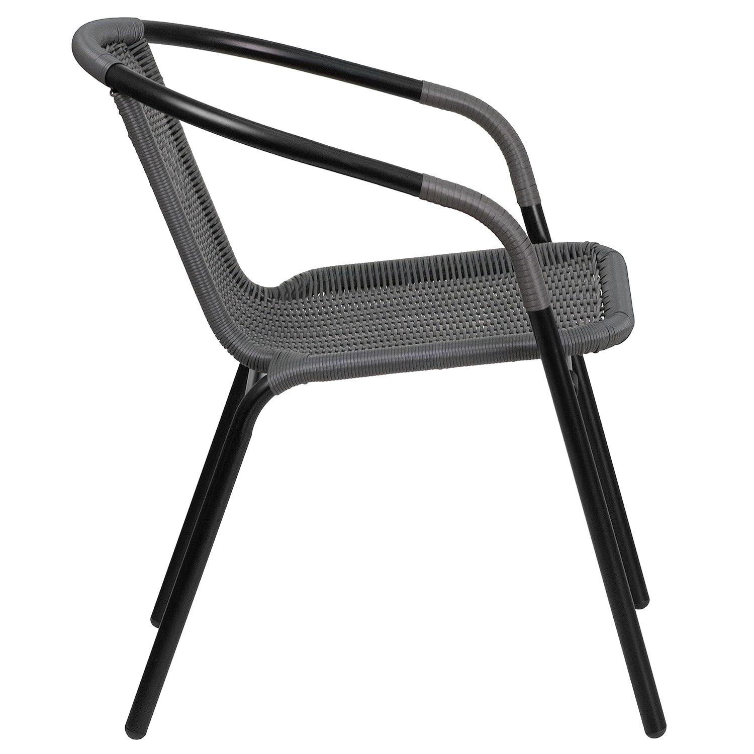 Flash Furniture Lila 2 Pack Gray Rattan Indoor-Outdoor Restaurant Stack Chair
