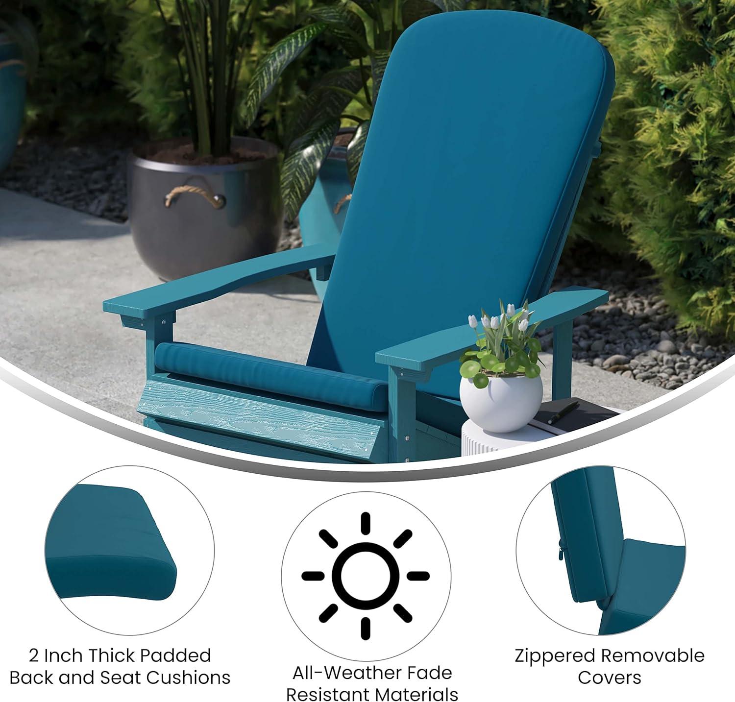 Flash Furniture Charlestown Set of 2 All Weather Indoor/Outdoor High Back Adirondack Chair Cushions, Patio Furniture Replacement Cushions - Teal