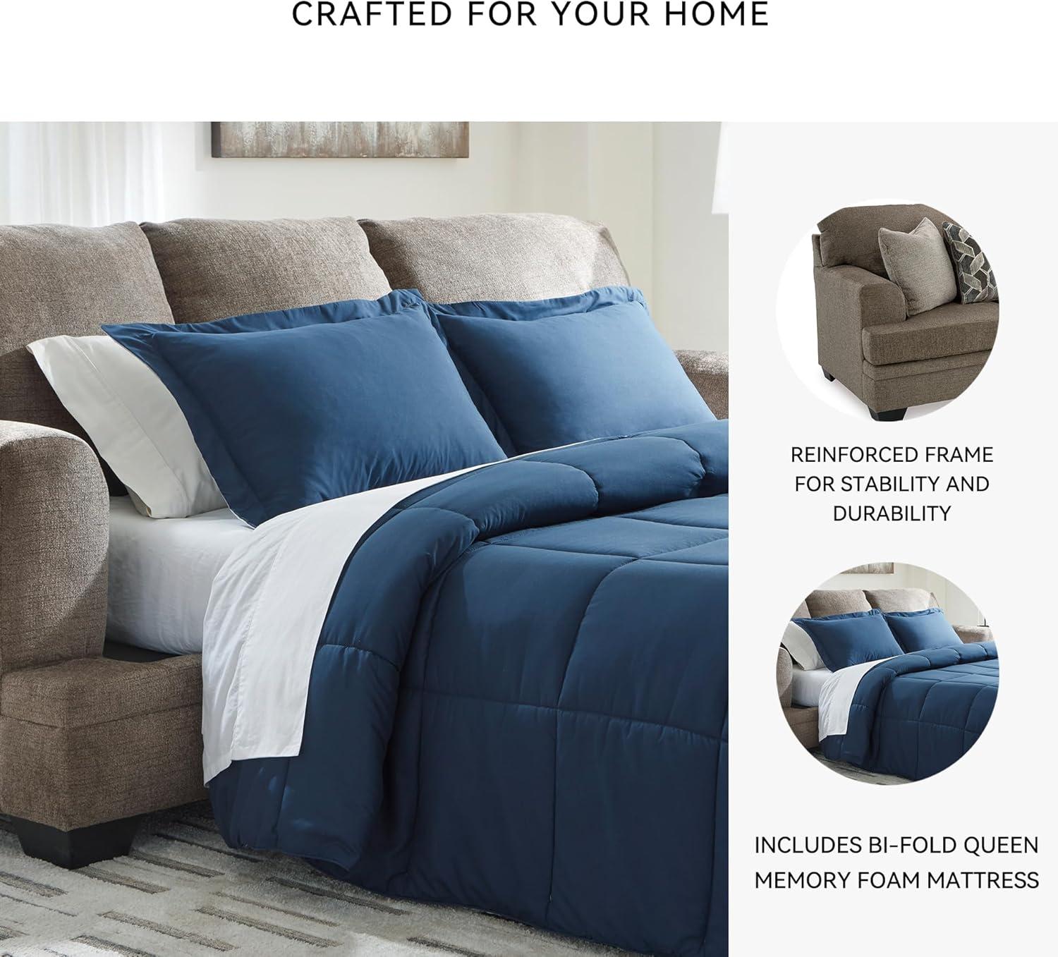 Nutmeg Greige Fabric Queen Sleeper Sofa with Metal Legs