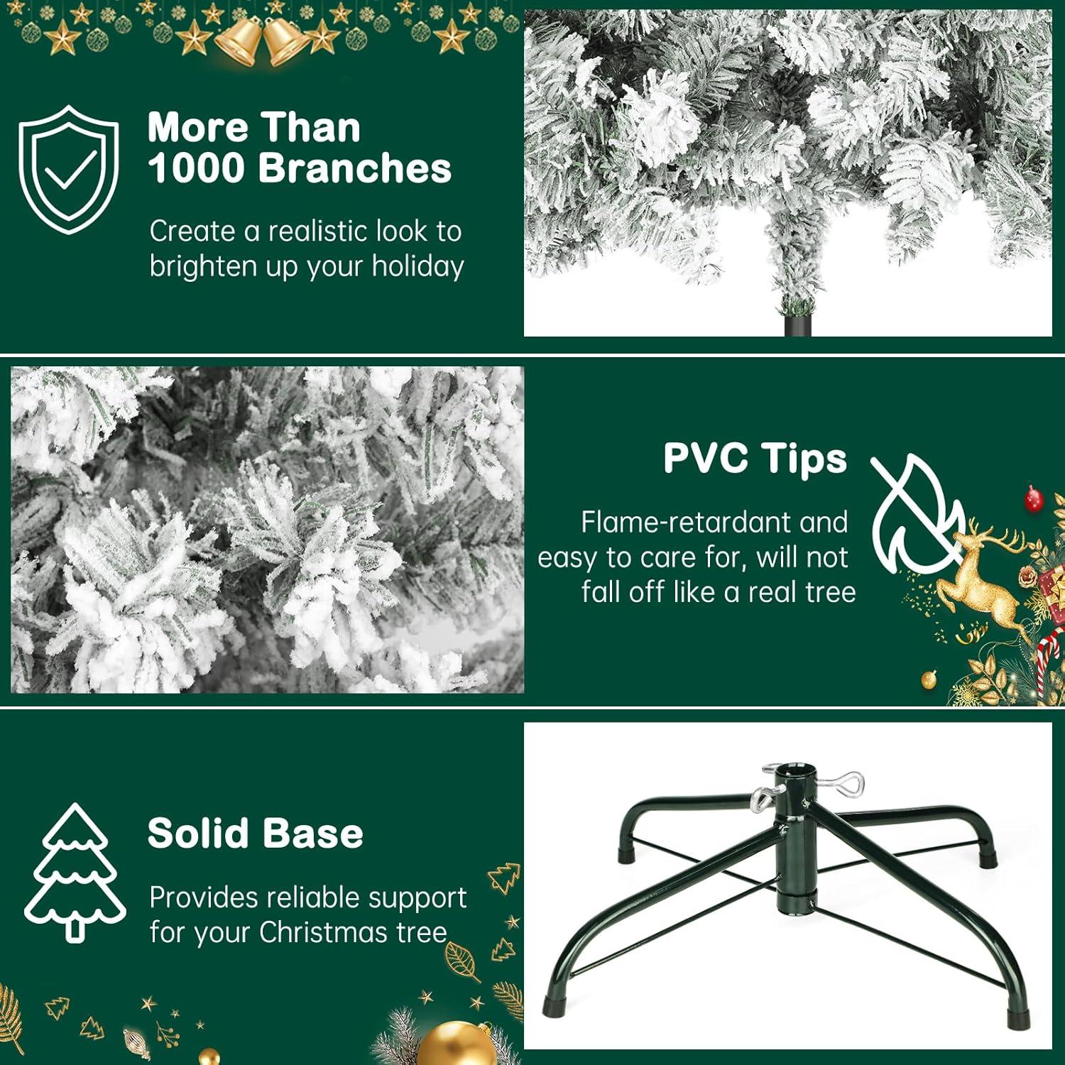 SUGIFT 6ft Snow Flocked Christmas Tree Unlit Holiday Decor