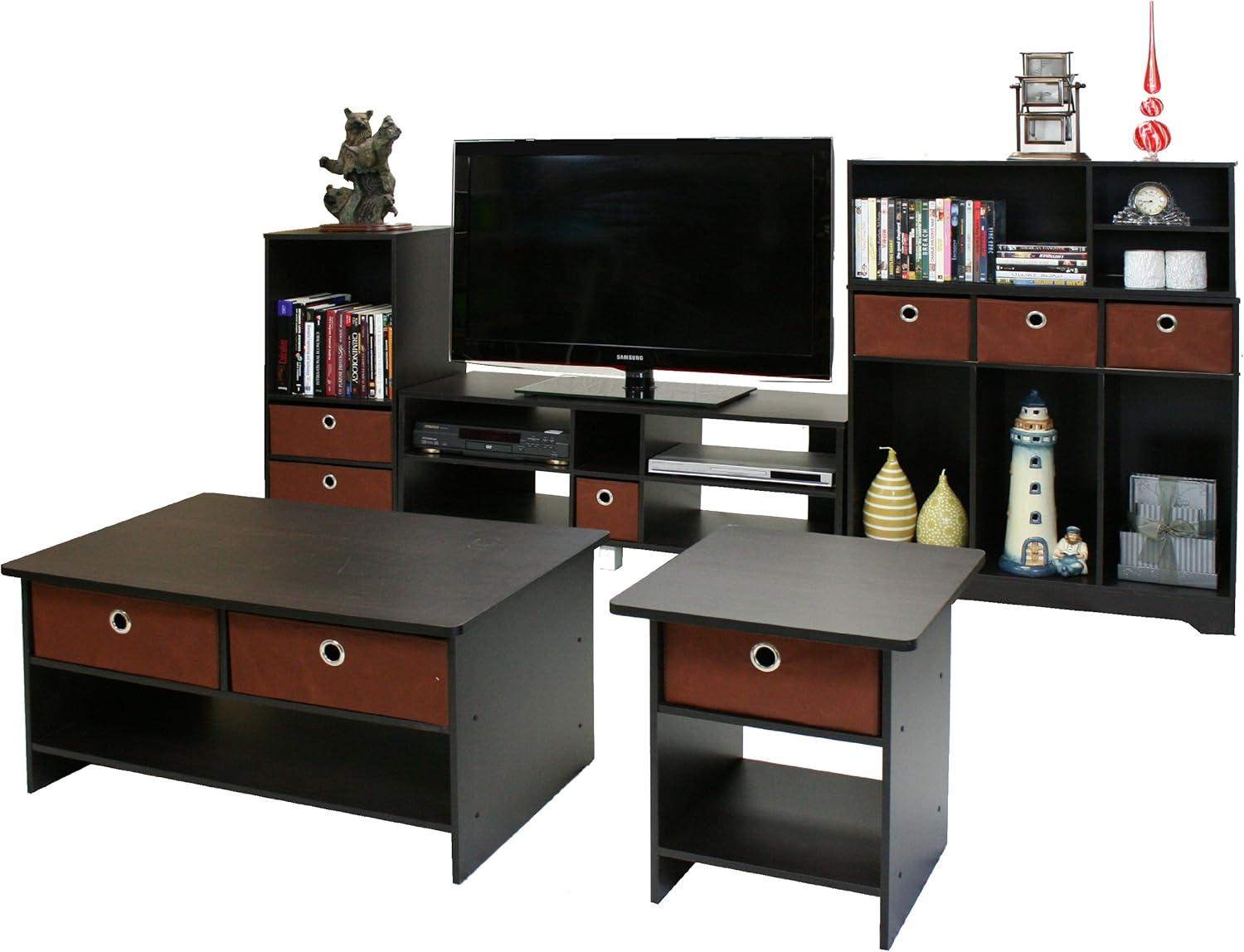 Furinno 10004 End Table / Nightstand Storage Shelf with Bin Drawer, Dark Espresso/Brown