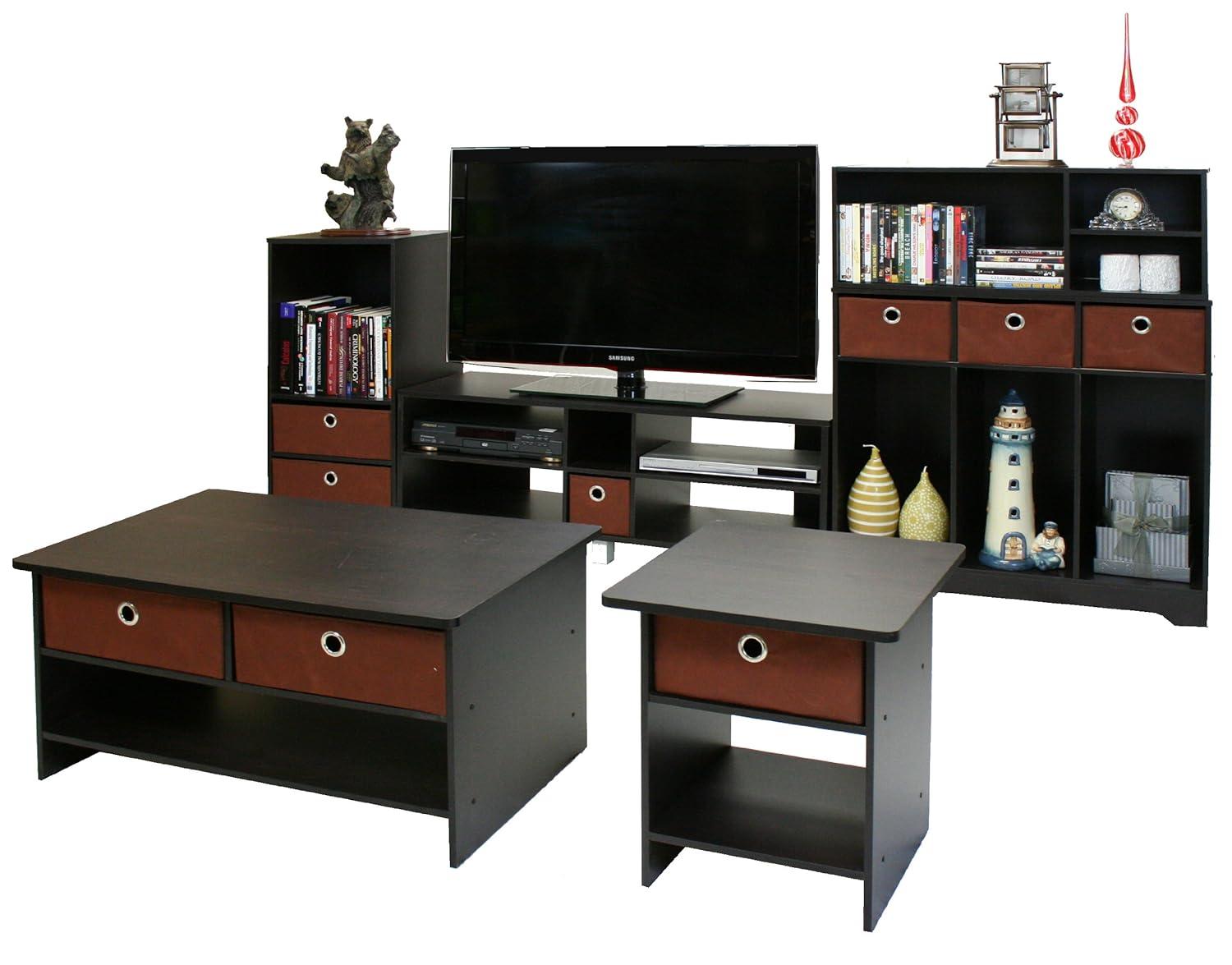 Furinno 10004 End Table / Nightstand Storage Shelf with Bin Drawer, Dark Espresso/Brown
