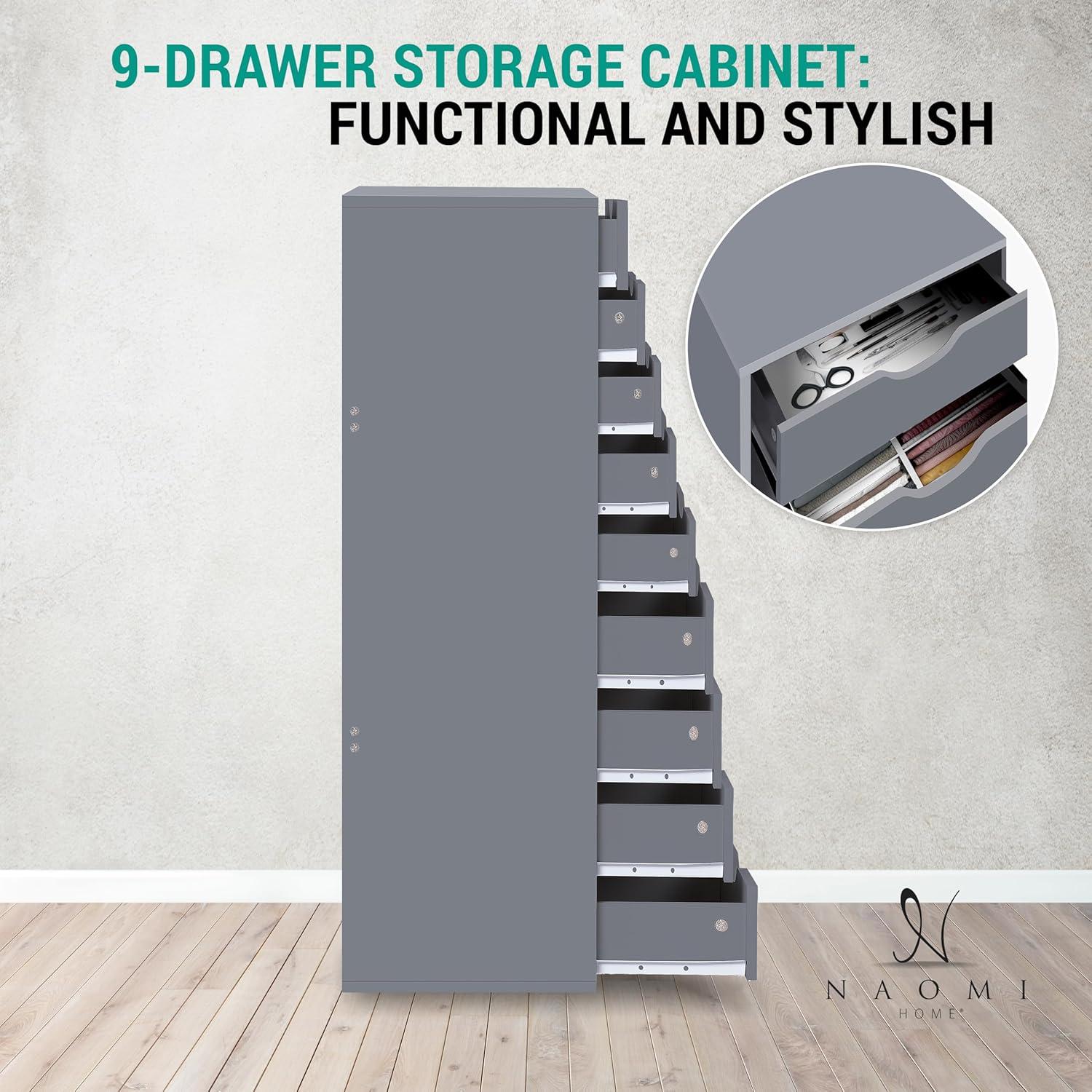 Naomi Home 9-Drawer Office Storage Cabinet - Color: Gray, Size: 9 Drawer