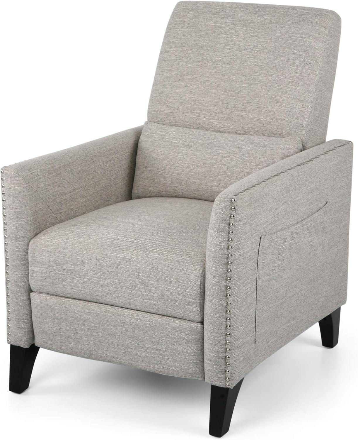 Alscot Contemporary Push Back Recliner Light Gray - Christopher Knight Home: Nailhead Trim, Polyester Upholstery