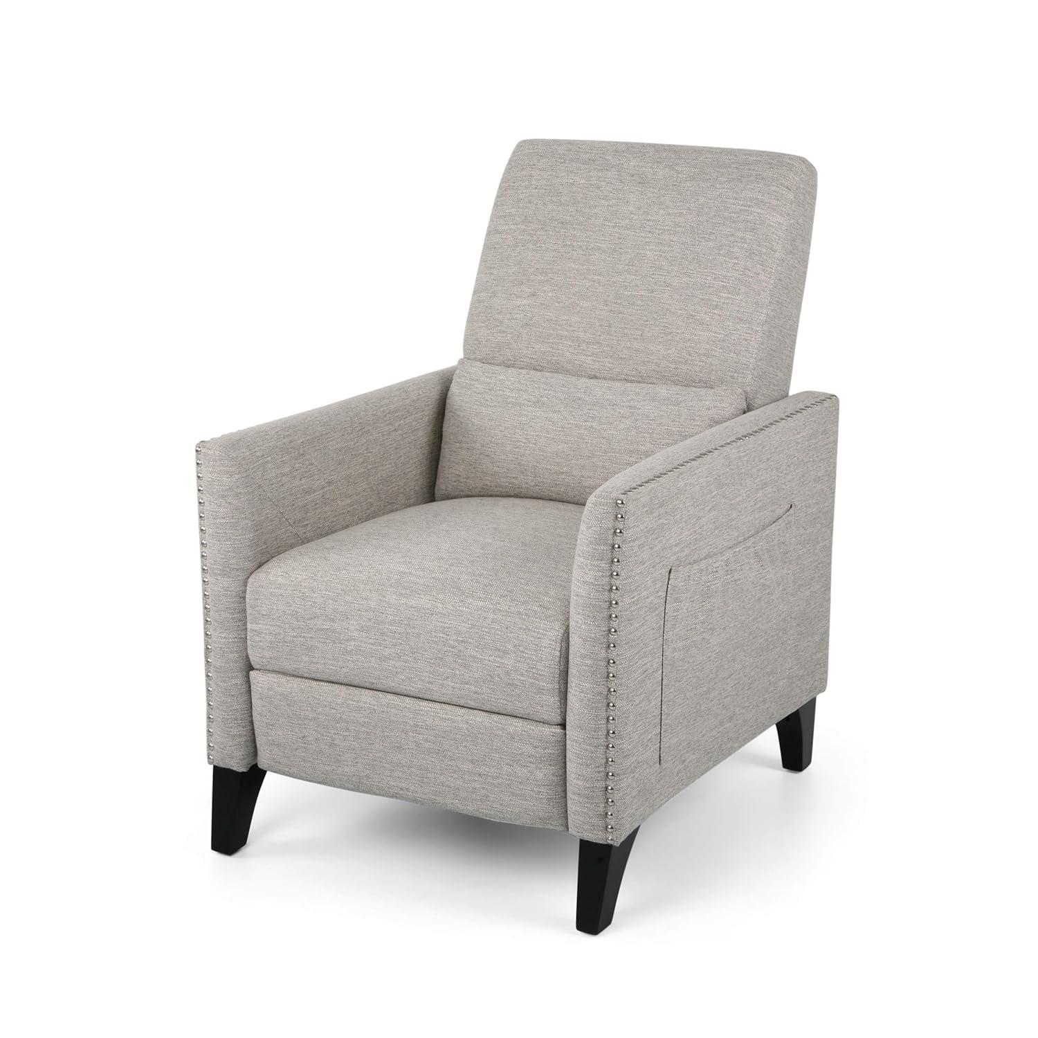 Alscot Contemporary Push Back Recliner Light Gray - Christopher Knight Home: Nailhead Trim, Polyester Upholstery