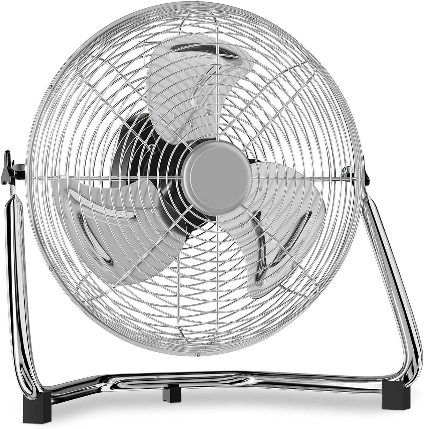 MoNiBloom 14" 3-Speed High Velocity Floor Fan, Heavy Duty Metal Industrial Cradle Floor Fan w/ Adjustable Tilt