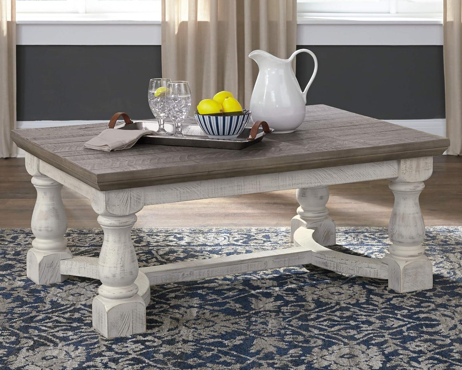 Havalance Coffee Table Gray/White - Signature Design by Ashley: Distressed Two-Tone, Trestle Base, Wood Legs