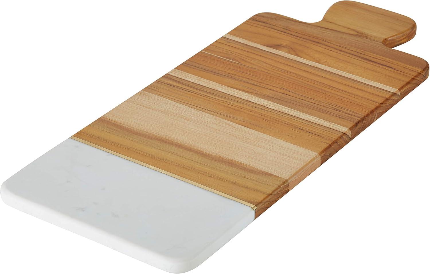 Teak and Marble Rectangular Cheese Cutting Board with Handle