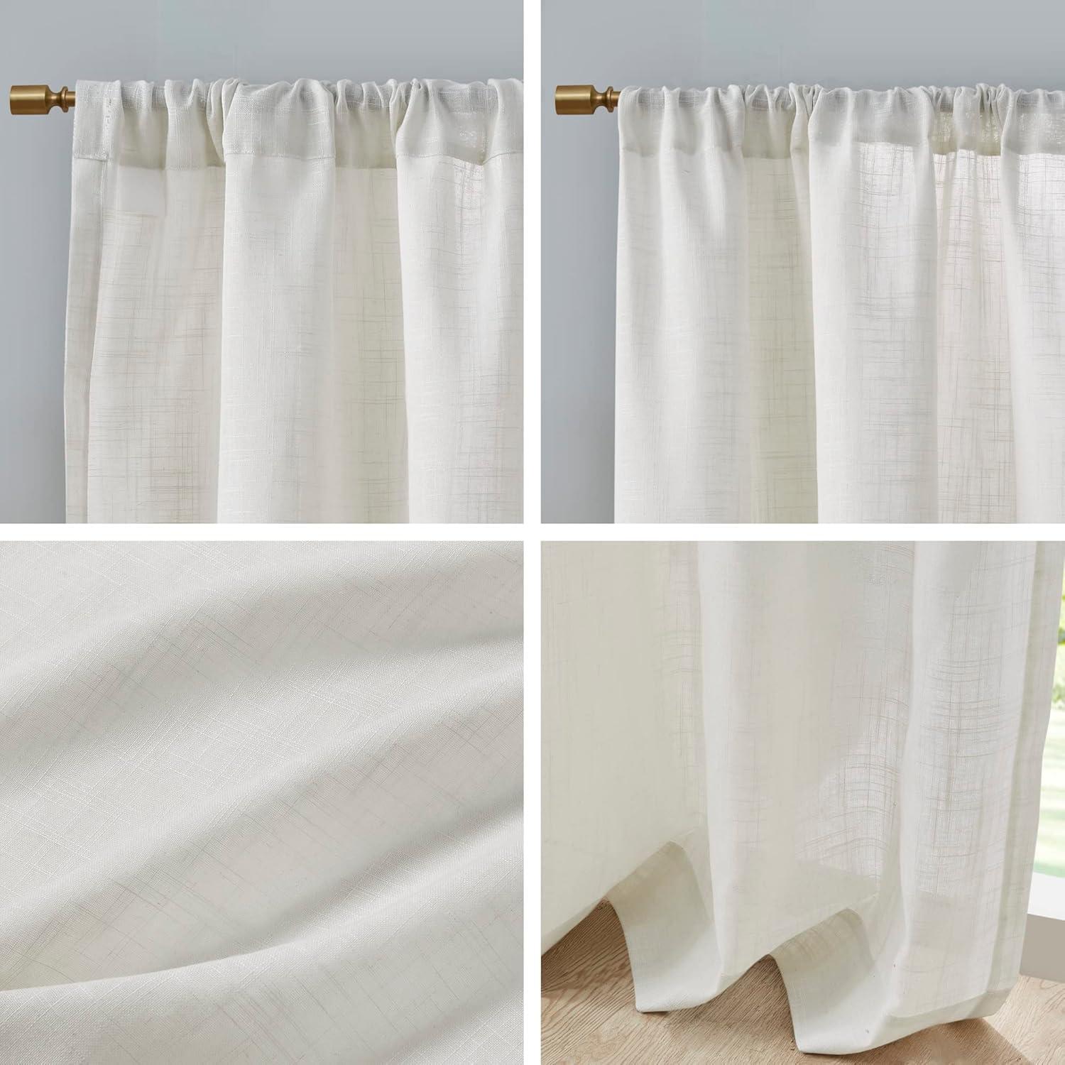 Madison Park Kyler White Linen Blend Light Filtering Curtain Panel Pair 52x84" (Set of 2)