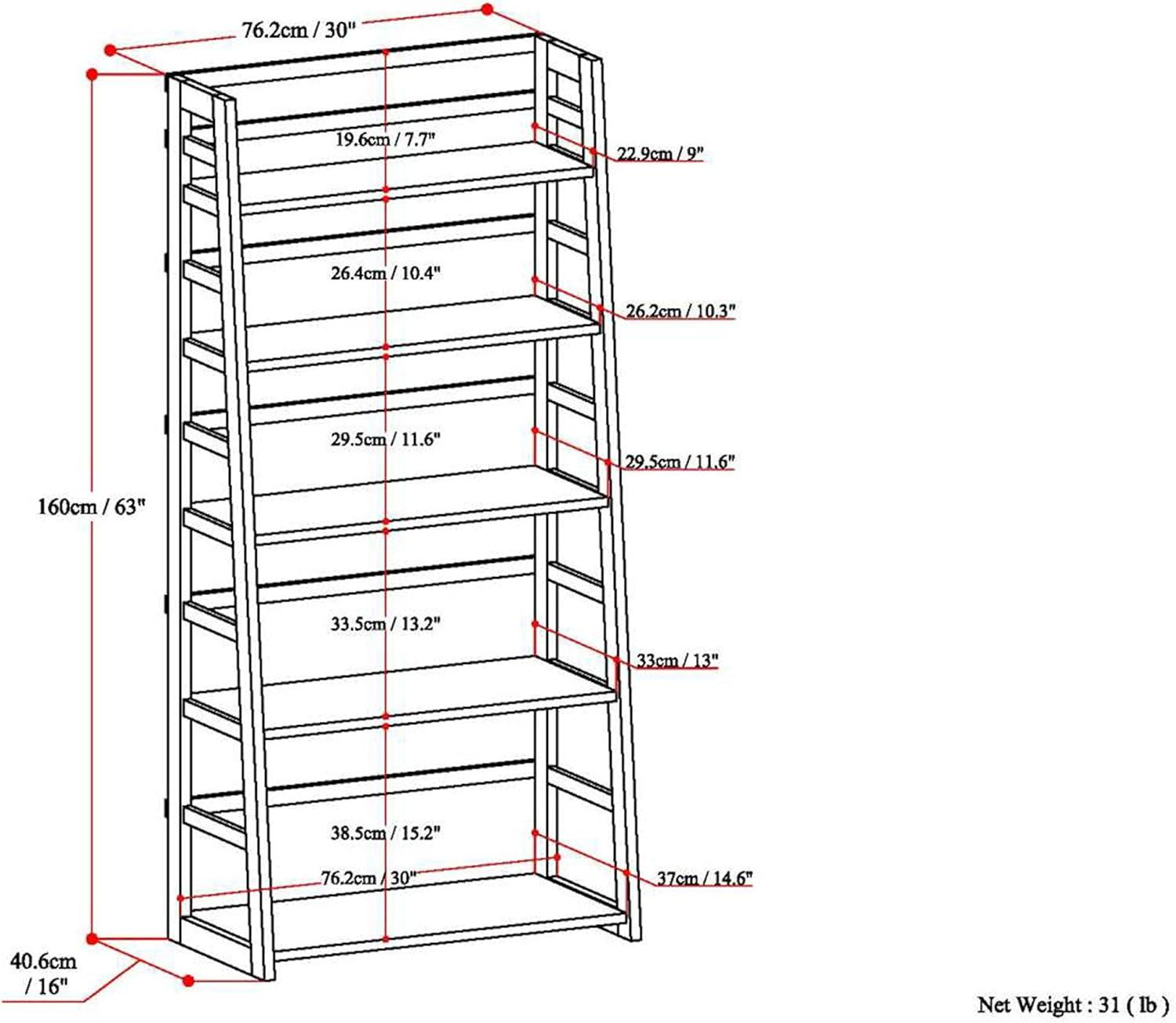 Acadian Solid Wood 30" Transitional Black Ladder Shelf