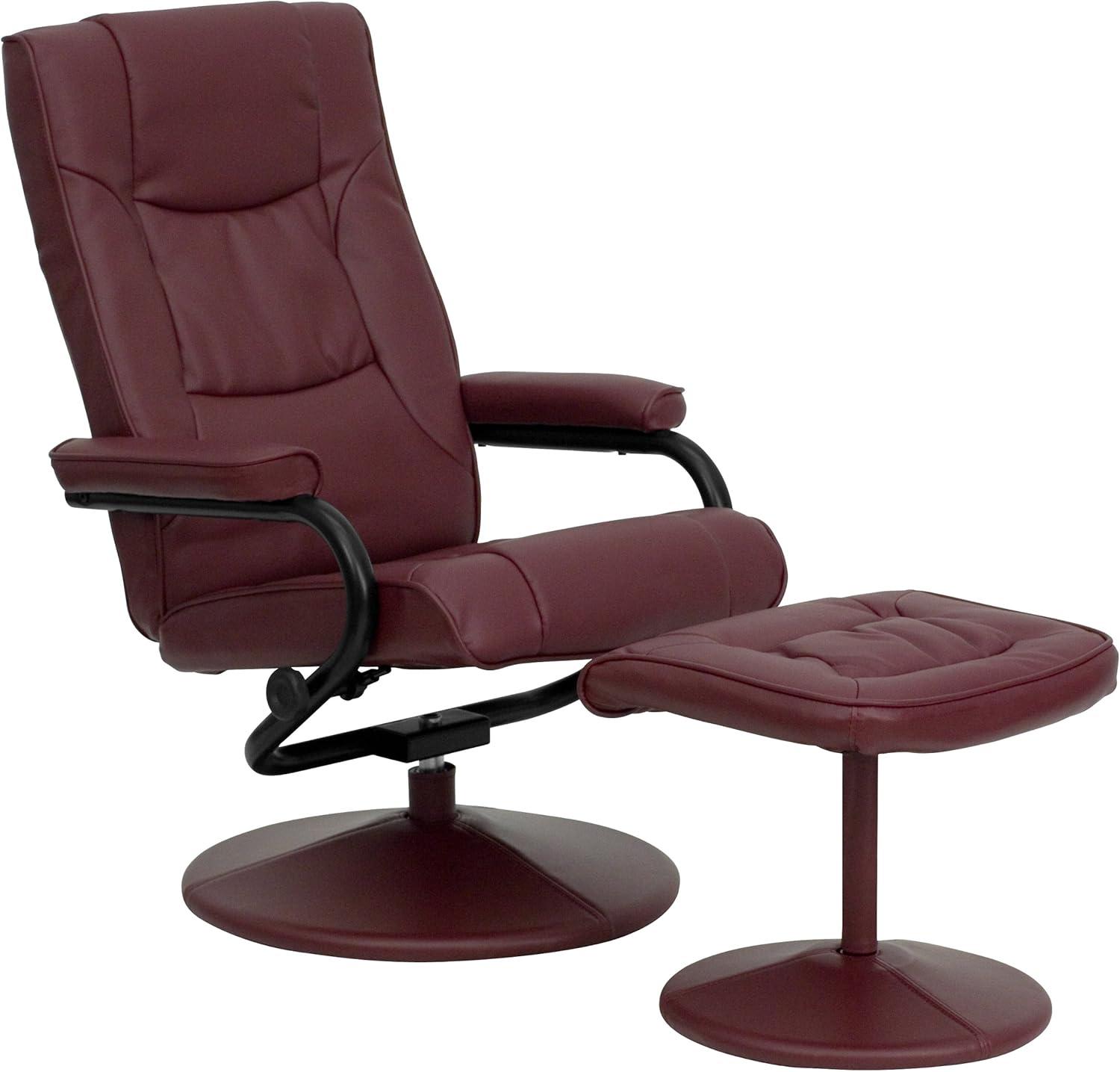 Flash Furniture Rachel Contemporary Multi-Position Recliner and Ottoman with Wrapped Base in Burgundy LeatherSoft