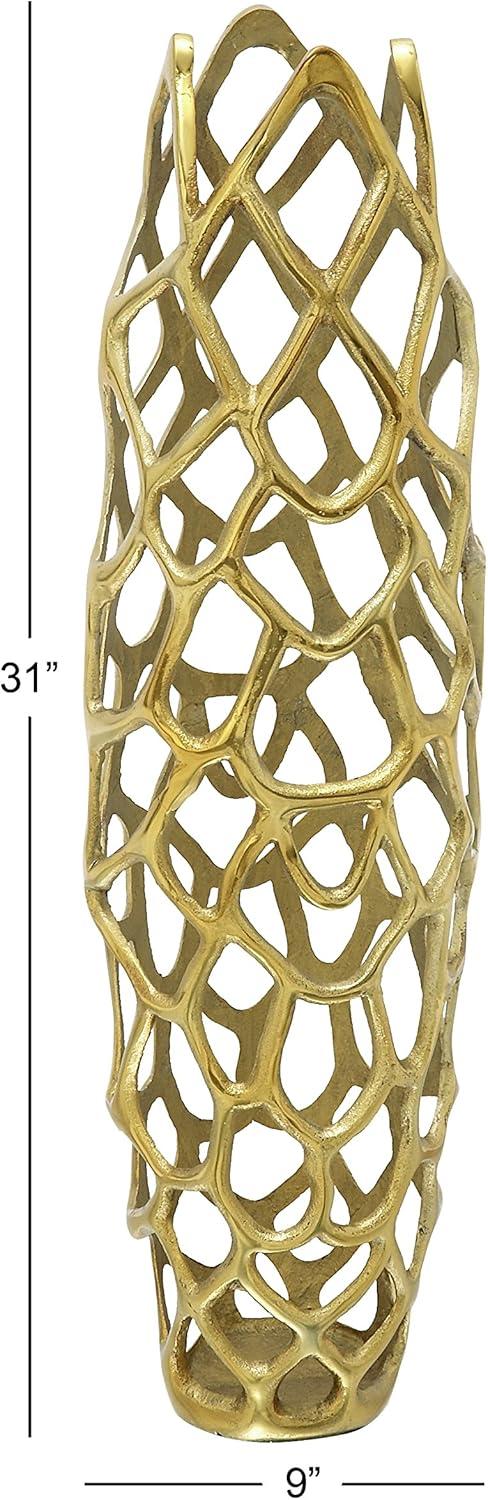 Olivia & May 31" x 9" Eclectic Woven Net-Inspired Aluminum Vase Gold - Indoor Contemporary Amphora Design