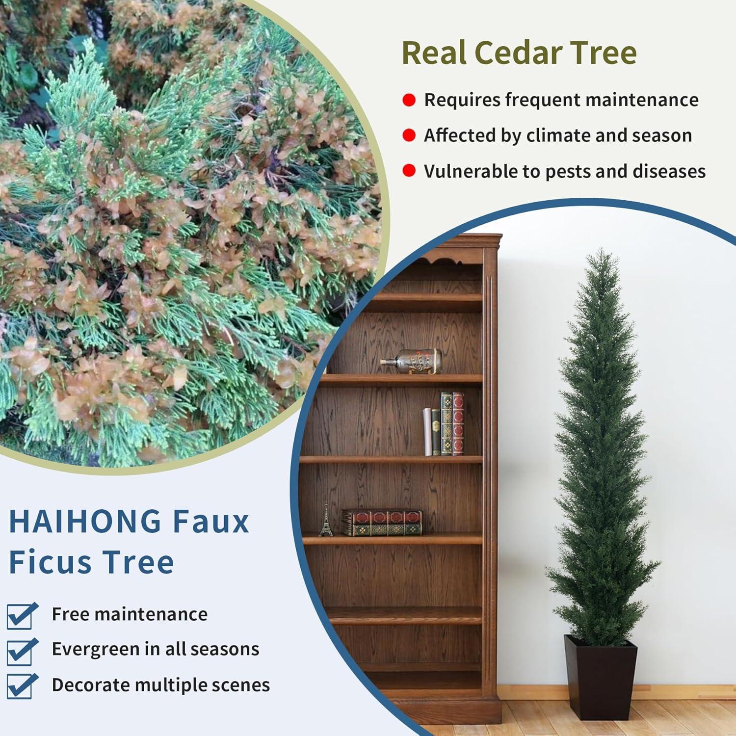 Artificial Cedar Tree 5FT Artificial Cedar Topiary Trees for Outdoors Potted Fake Cypress Trees Faux Evergreen Plants for Home Porch Decor Set of 2