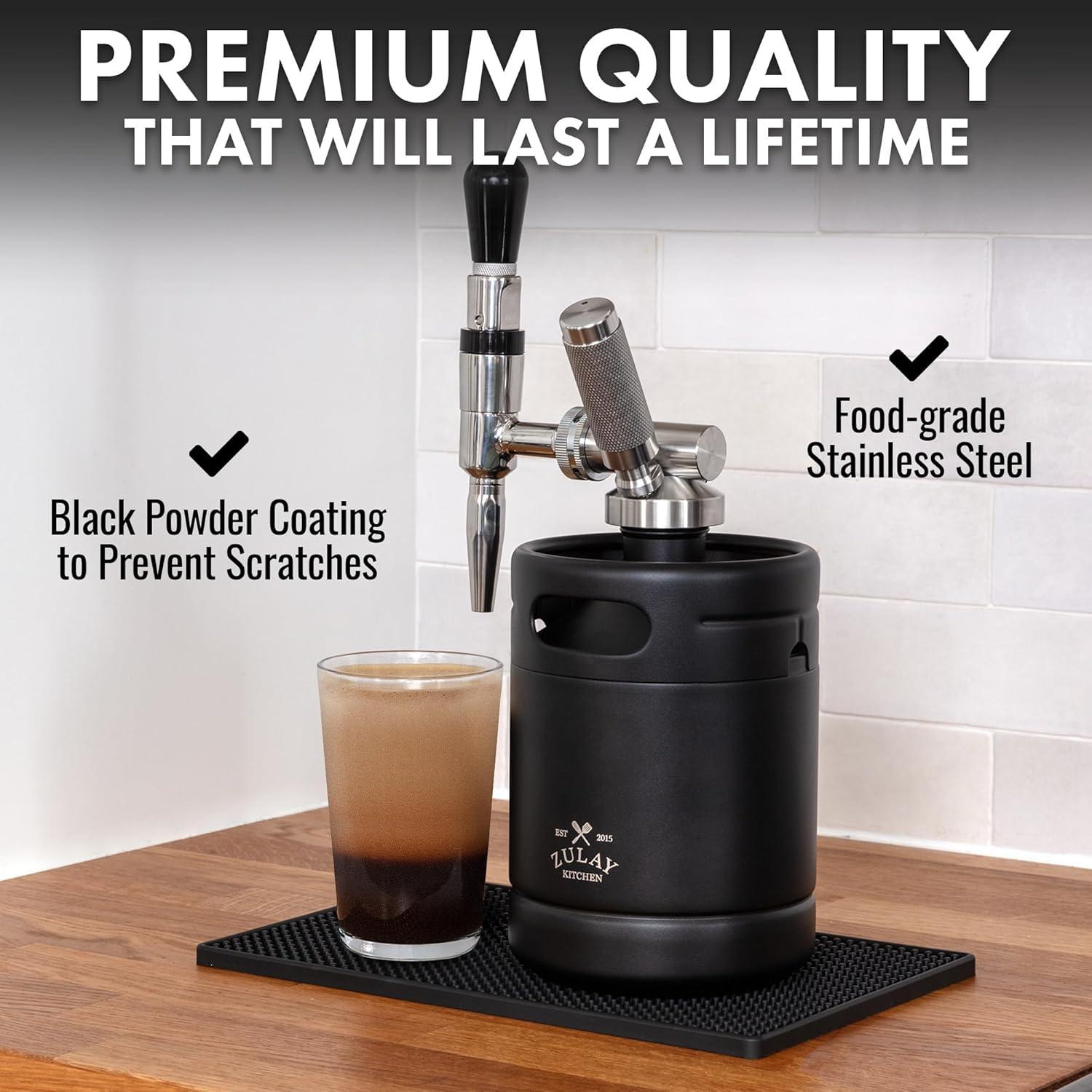 Zulay Nitro Cold Brew Coffee Maker - 64 oz Keg with Creamer Faucet, Collapsible Funnel & Drip Mat