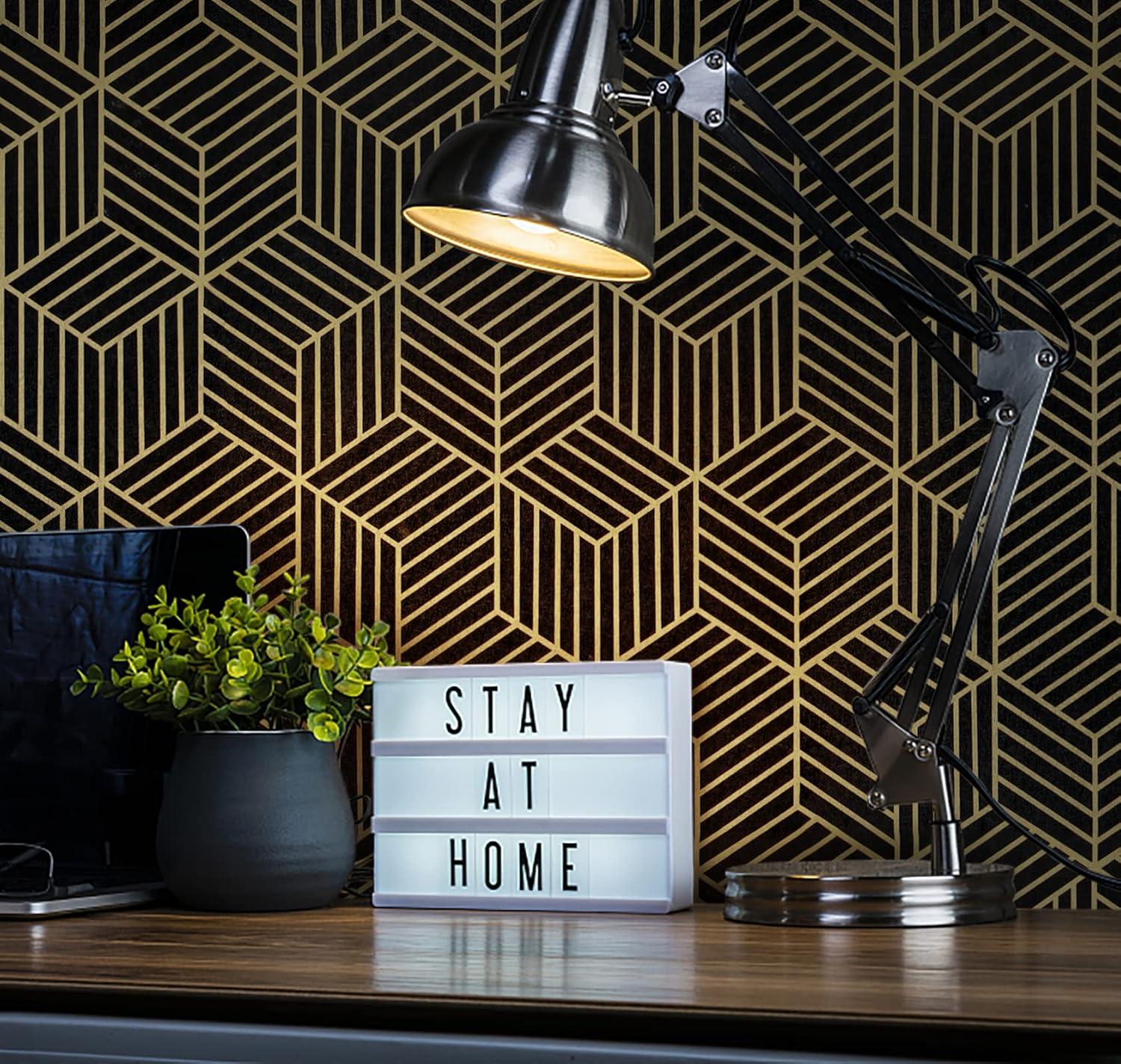 Wallpaper Black And Gold Peel And Stick Wallpaper Geometric Striped Hexagon Wallpaper Removable Self Adhesive Wall Paper Waterproof Vinyl Contact Paper For Cabinets Shelf Drawer 15.7"X78.7"