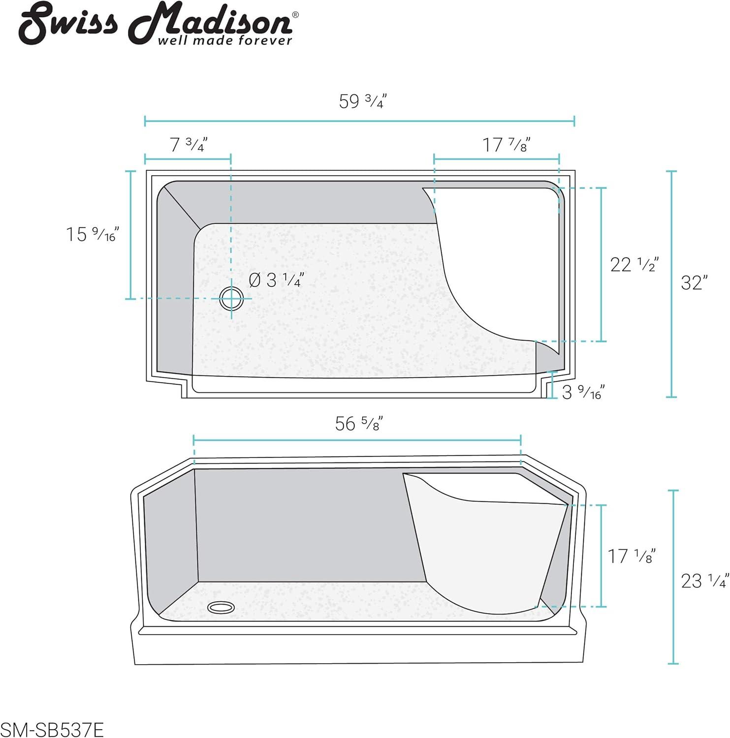 Aquatique 60" x 32" Single Threshold Shower Base