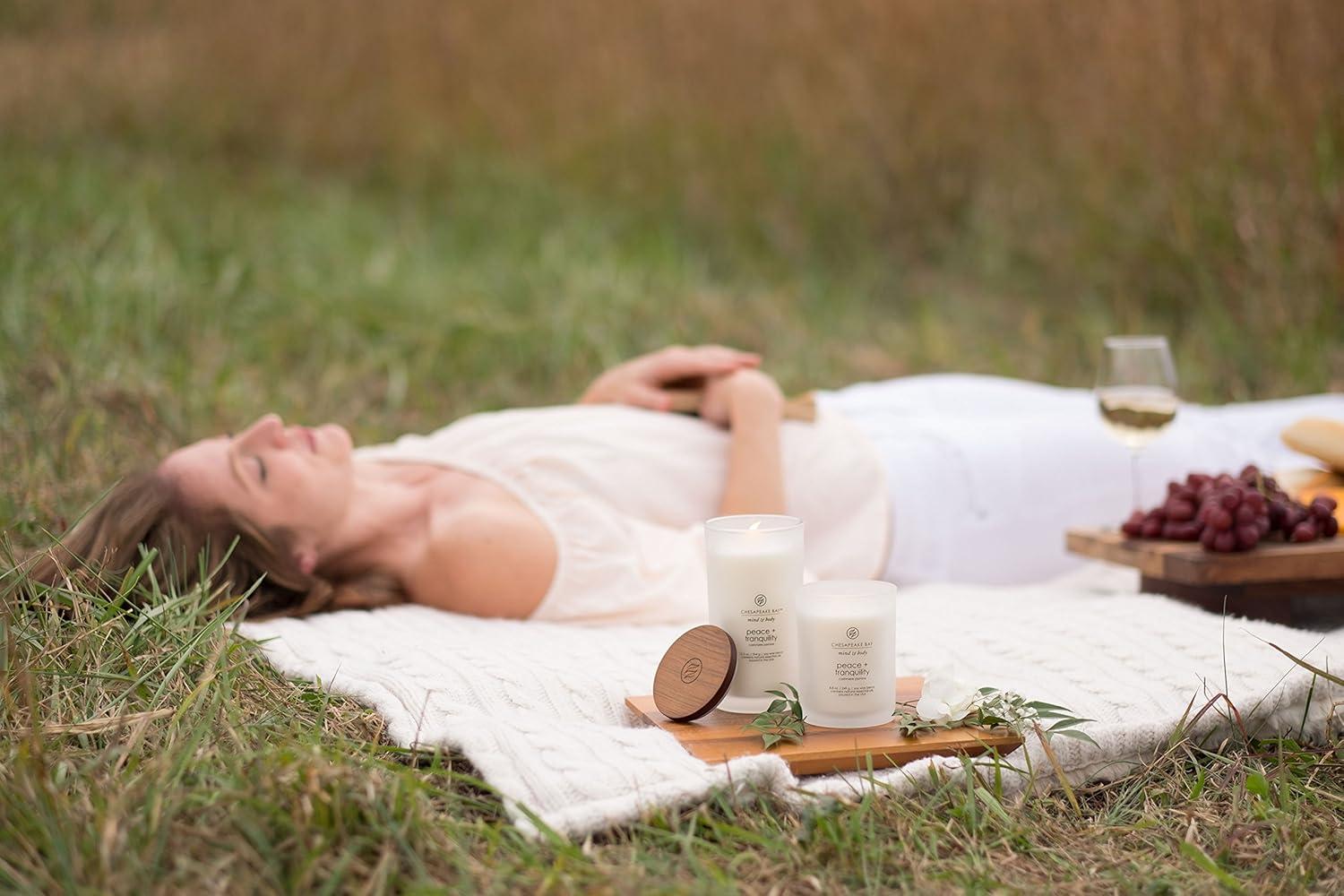 Frosted Glass Peace + Tranquility Lidded Jar Candle White - Mind & Body by Chesapeake Bay Candle