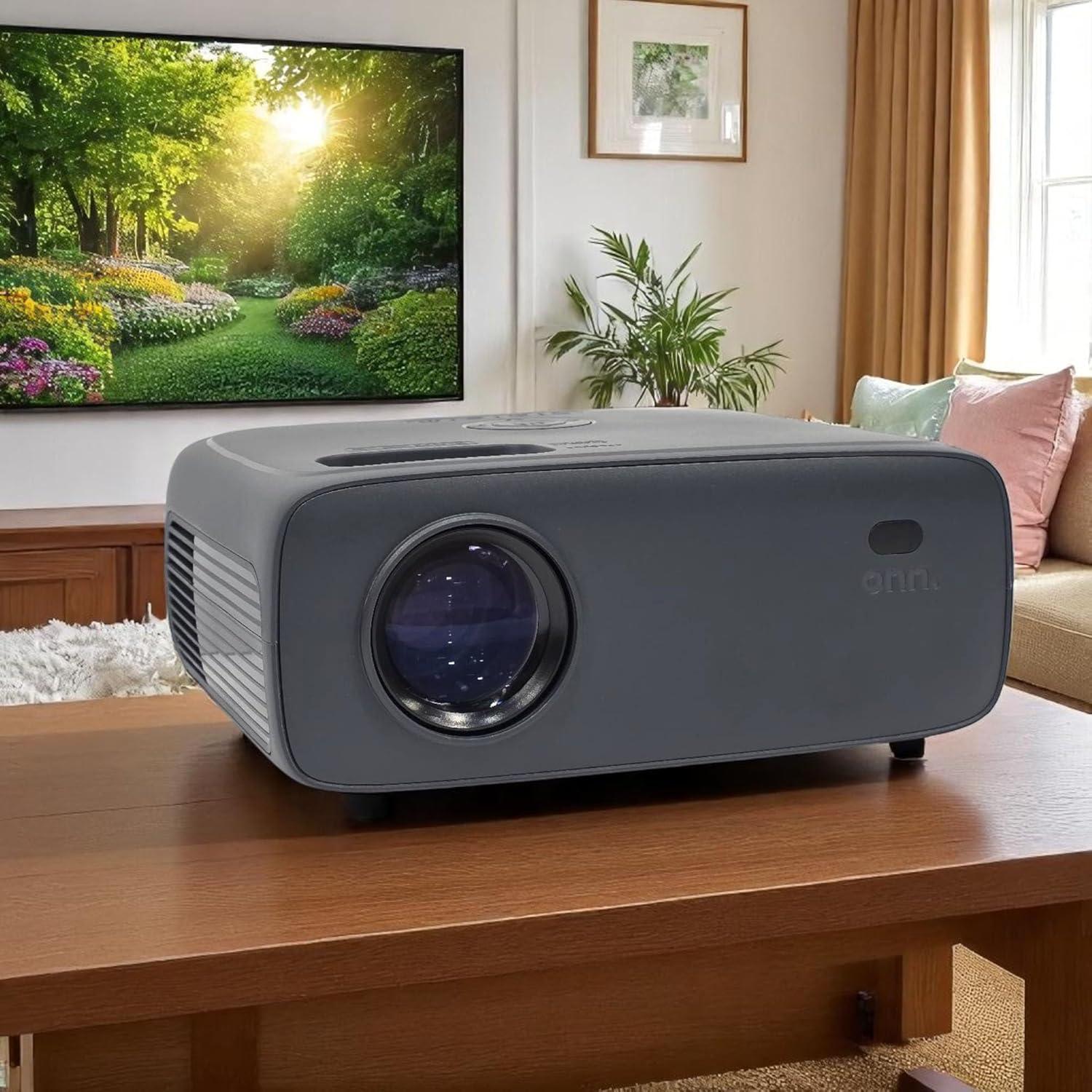 Restored ONN 720P HD Home Theater Projector with 6' HDMI Cable, Black, HDMI/USB/MicroSD/AV - Indoor & outdoor use 100096801 (Refurbished)