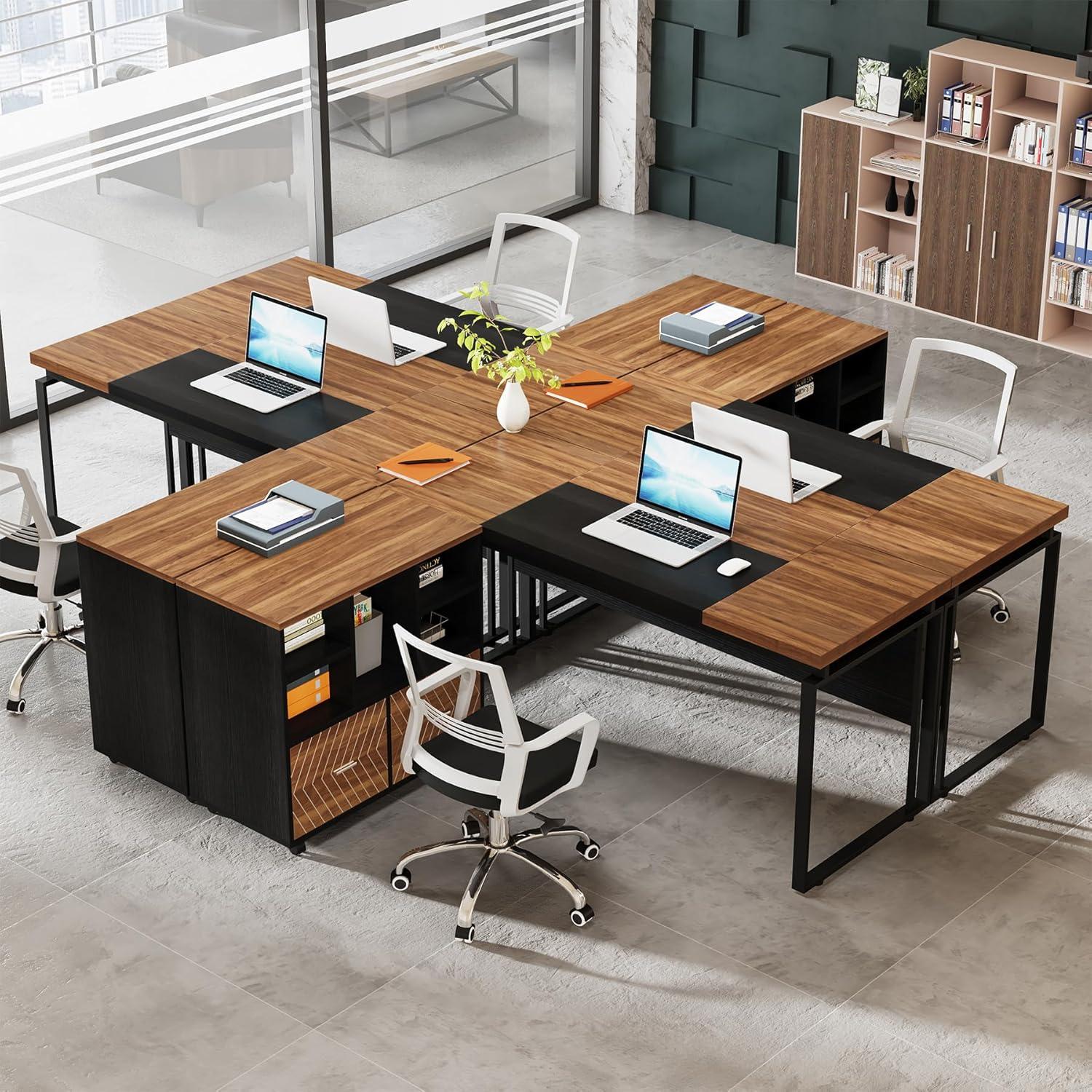 Tribesigns 63" Large Executive Desk L Shaped Computer Desk with File Storage Cabinet, Brown and Black