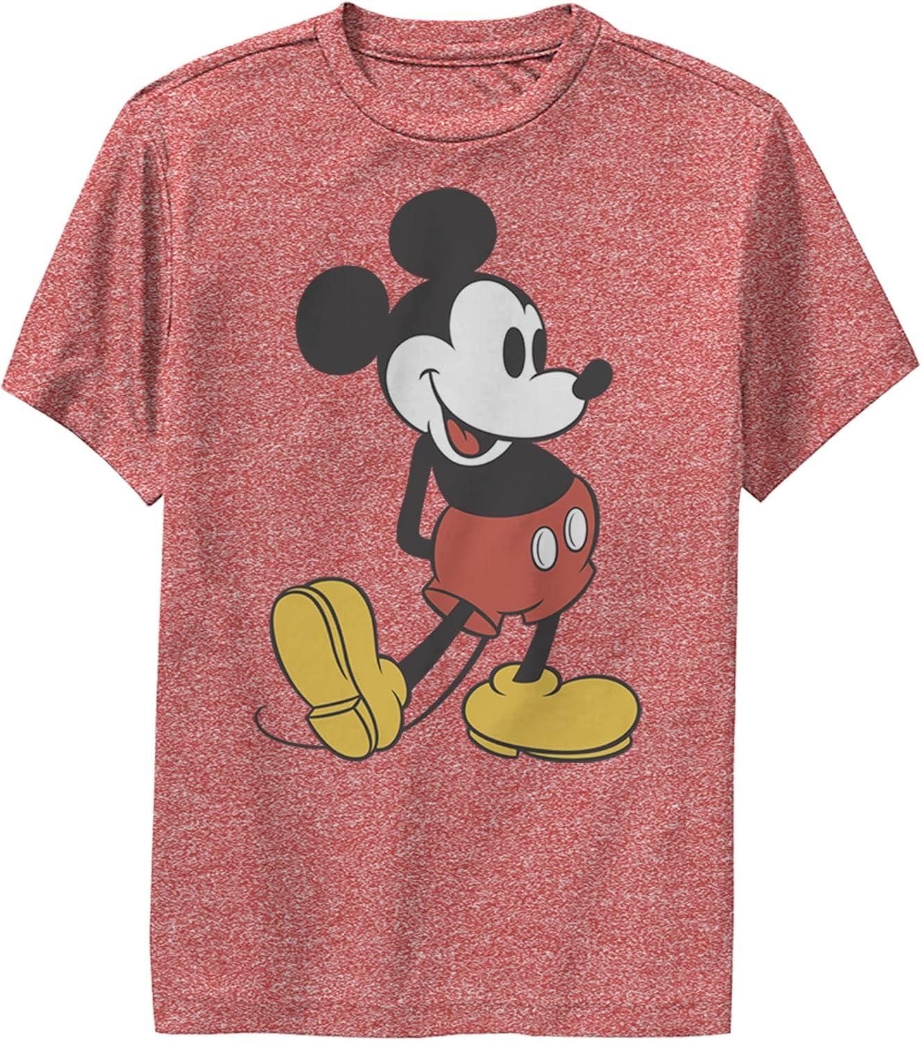 Boy's Disney Mickey Mouse Large Pose  Performance Tee - Red Heather - Small
