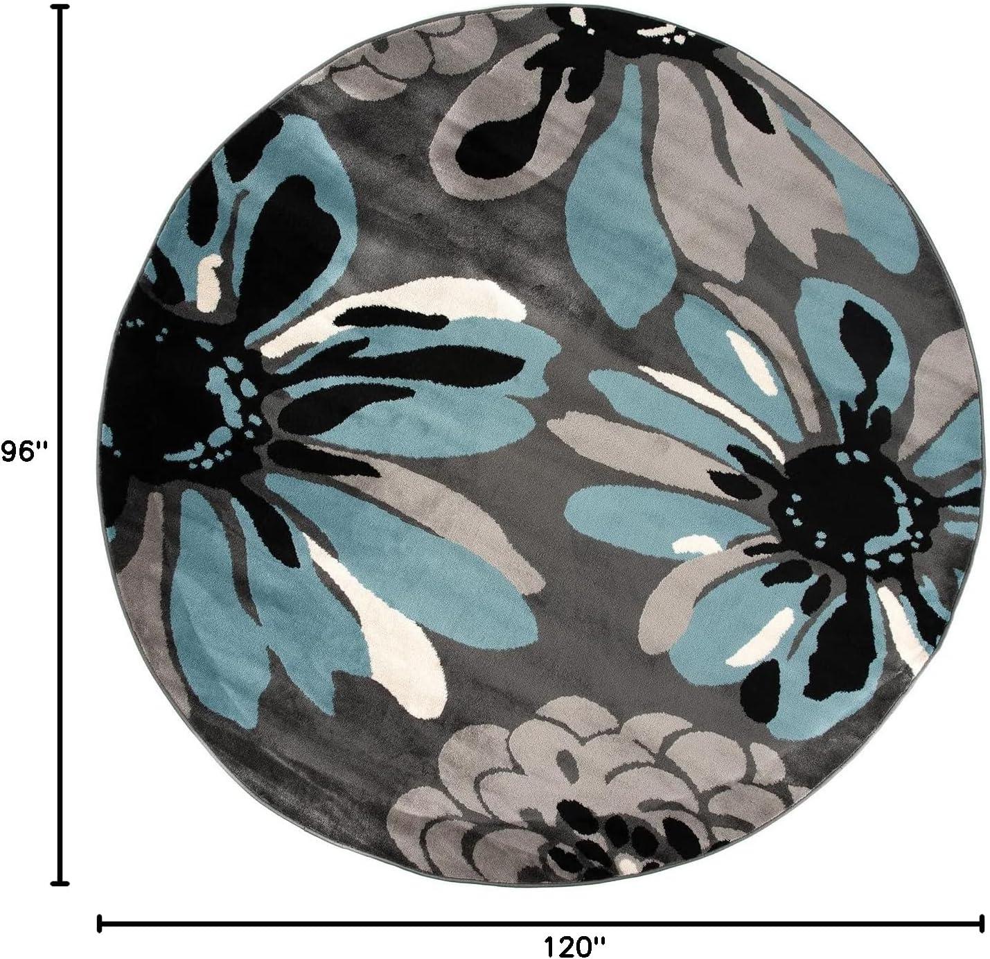 World Rug Gallery Contemporary Modern Flowers Indoor Area Rug - Blue 6'6" Round