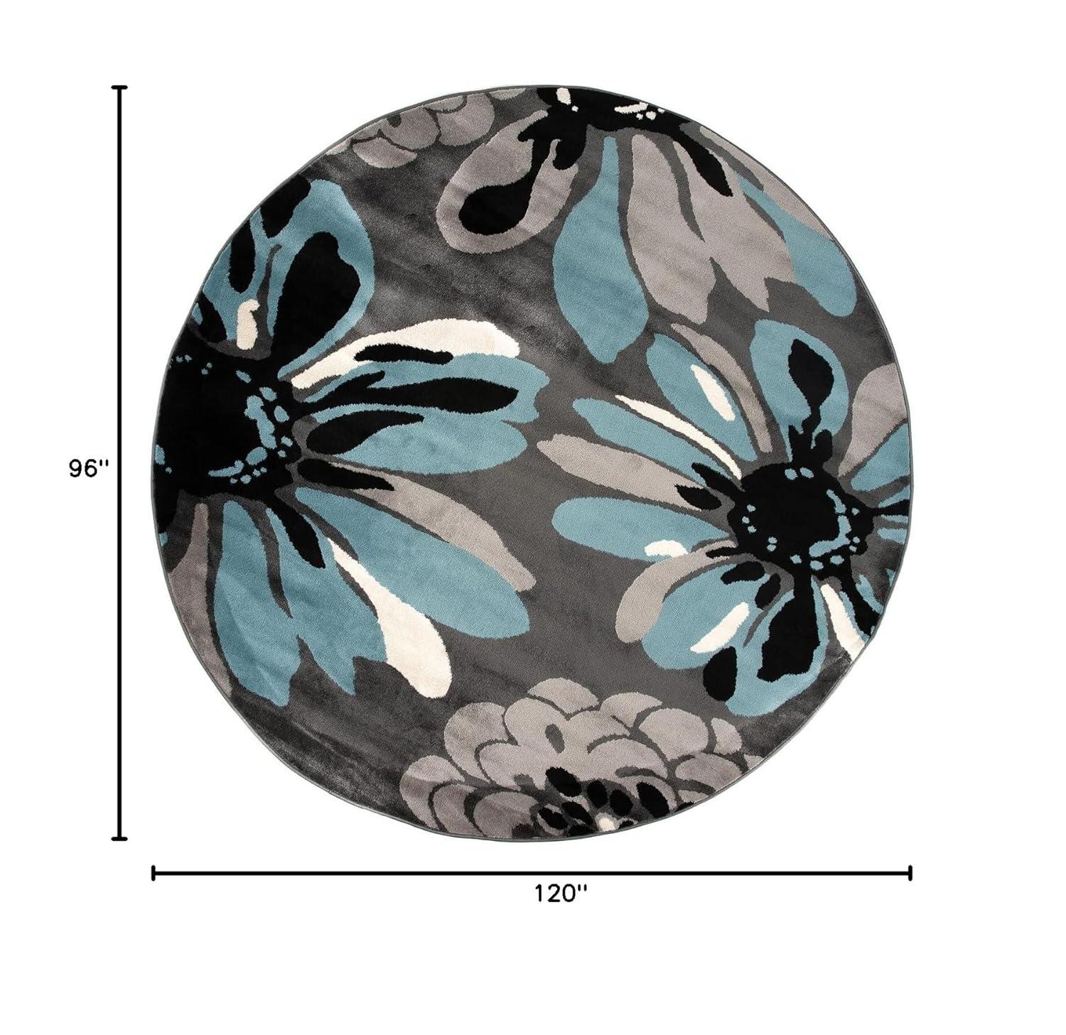 World Rug Gallery Contemporary Modern Flowers Indoor Area Rug - Blue 6'6" Round