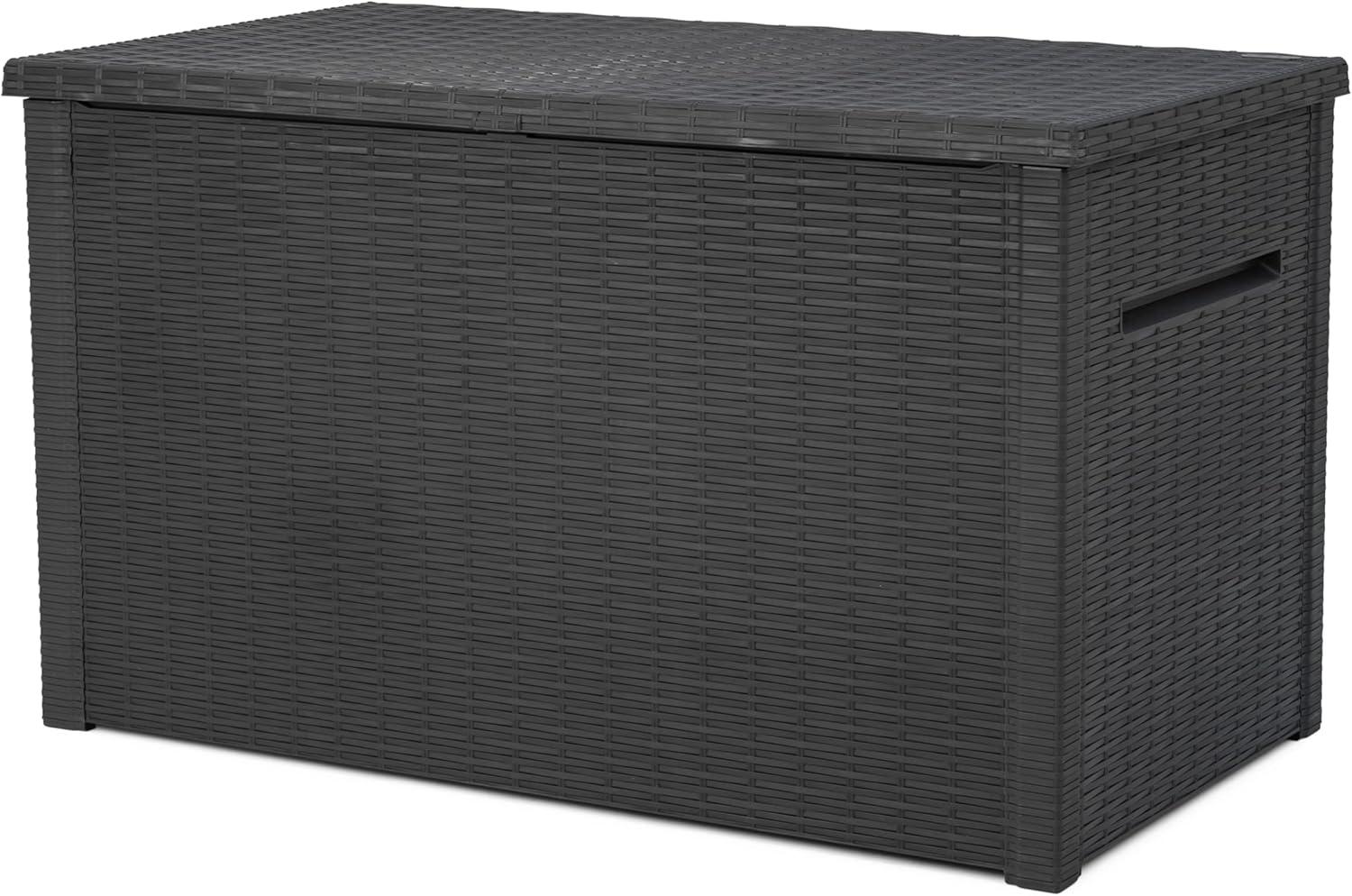 Gray Resin Wicker Lockable Outdoor Storage Deck Box