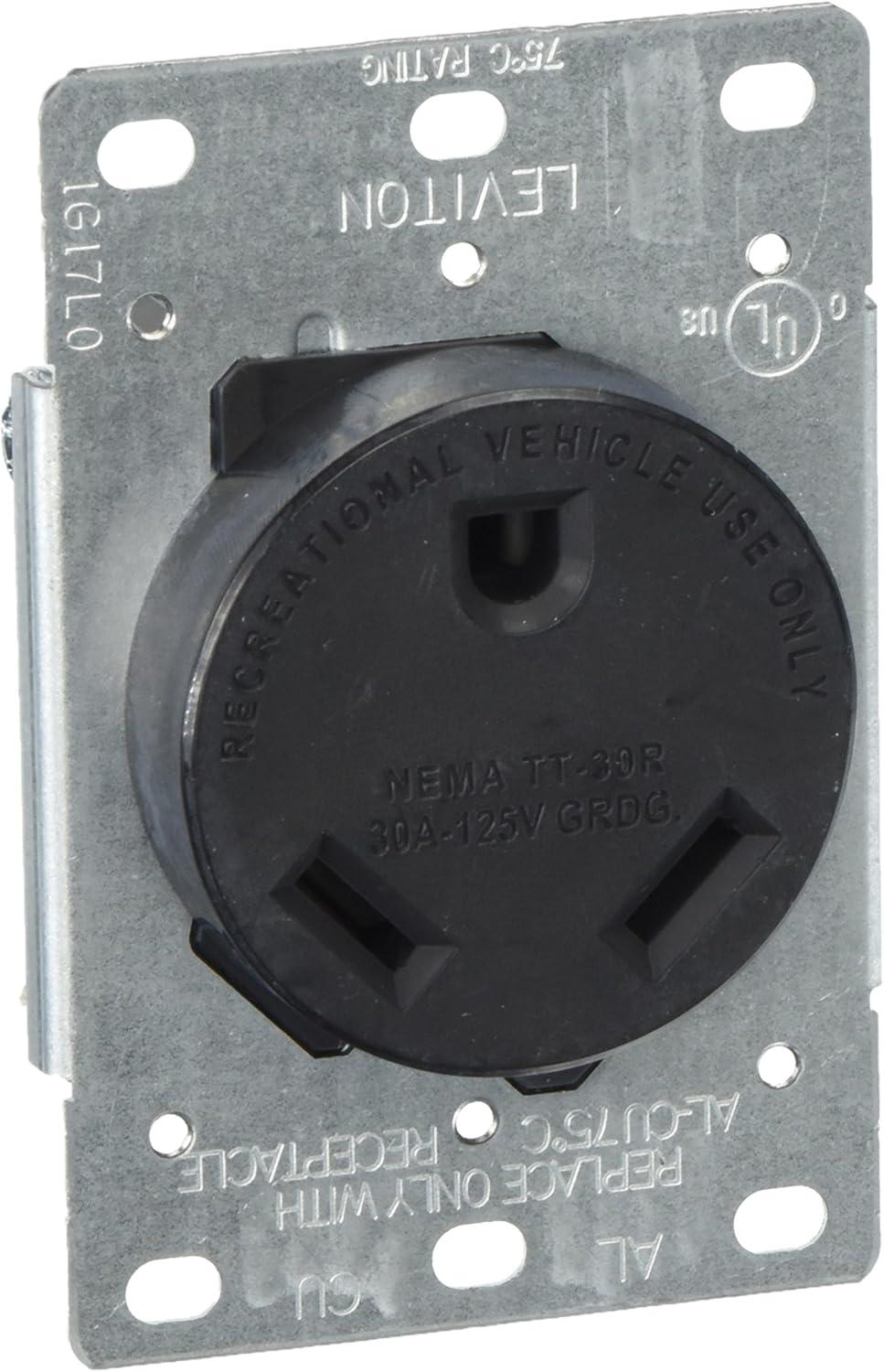 Black Industrial Grade 30 Amp Flush Mount Outlet with Wall Plate