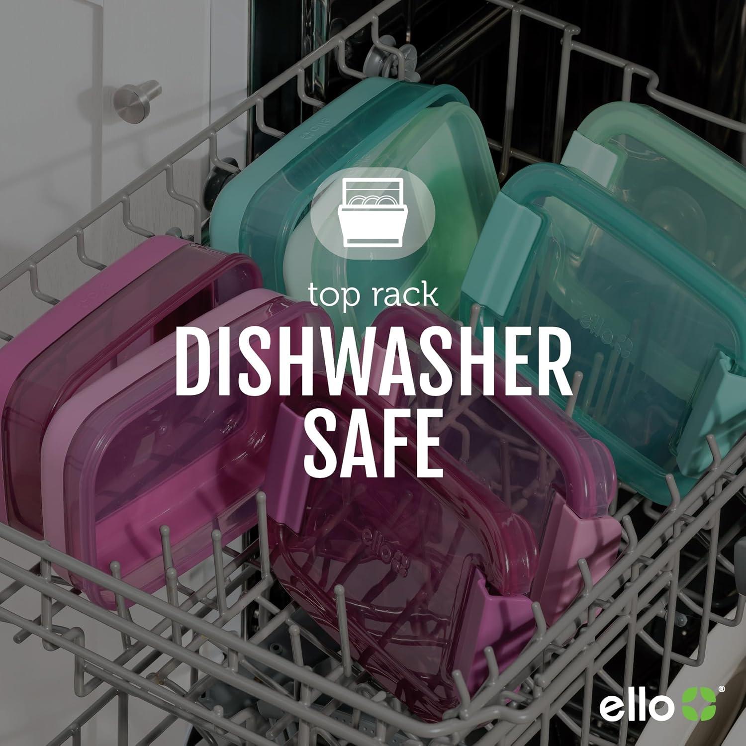 Ello 2pk Plastic Lunch Stack Food Storage Container Blue: Freezer, Dishwasher & Microwave Safe, Includes Utensils & Strap