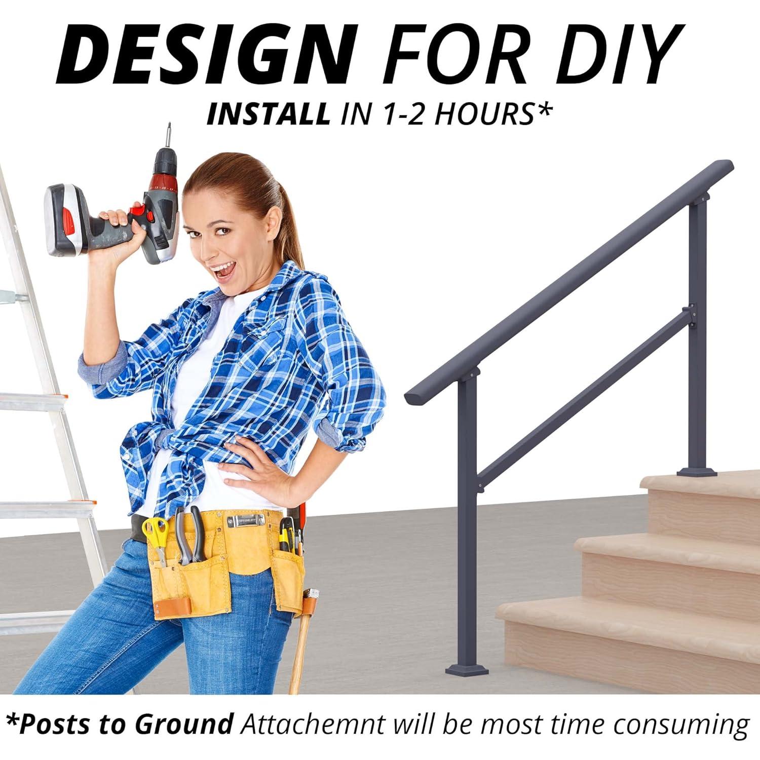 CR Home Hand Rails for Outdoor Steps for Porch, Deck, & Balcony Railing