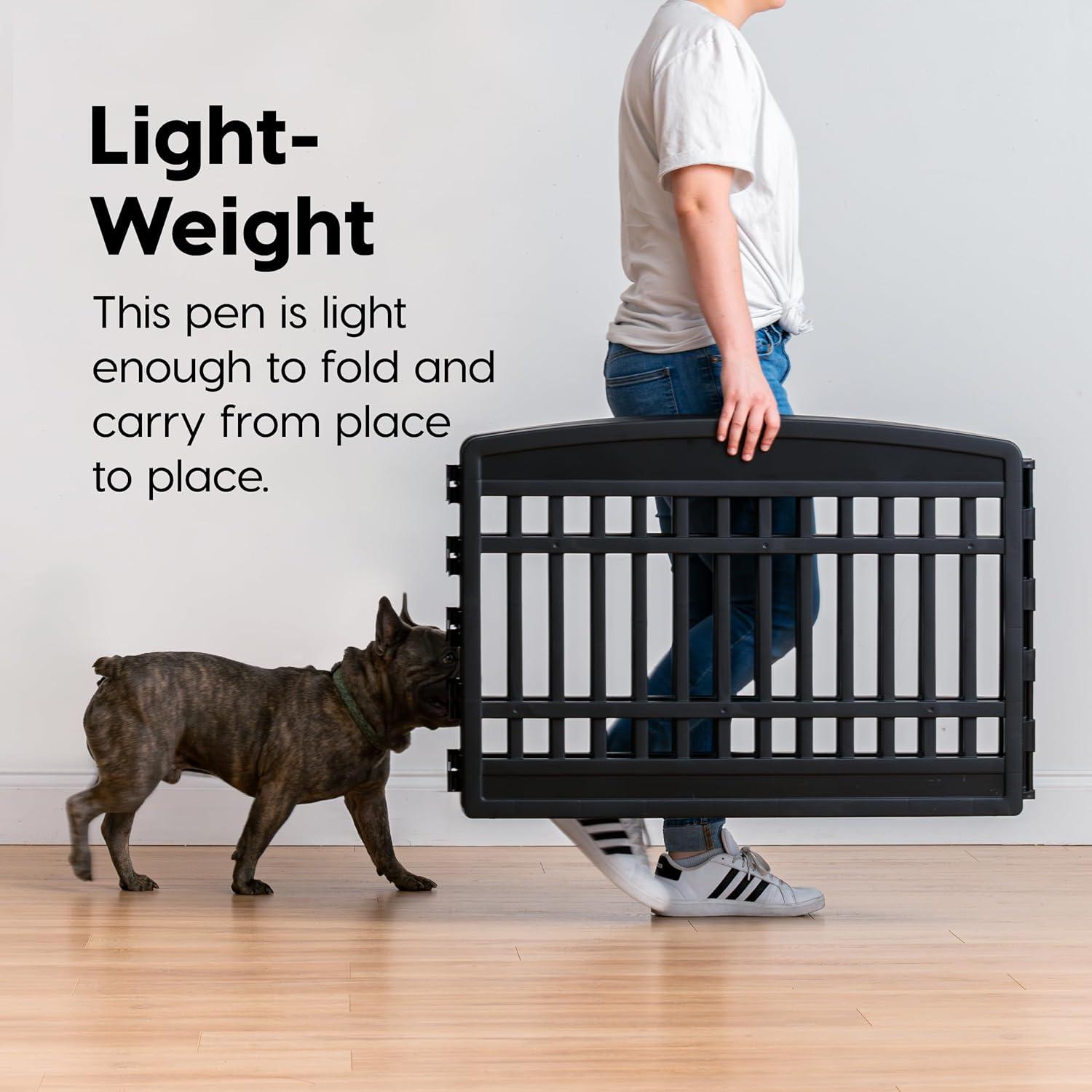 IRIS USA 24" Exercise 8-Panel Pet Playpen with Door, Dog Cat Playpen, Puppy Playpen, Black