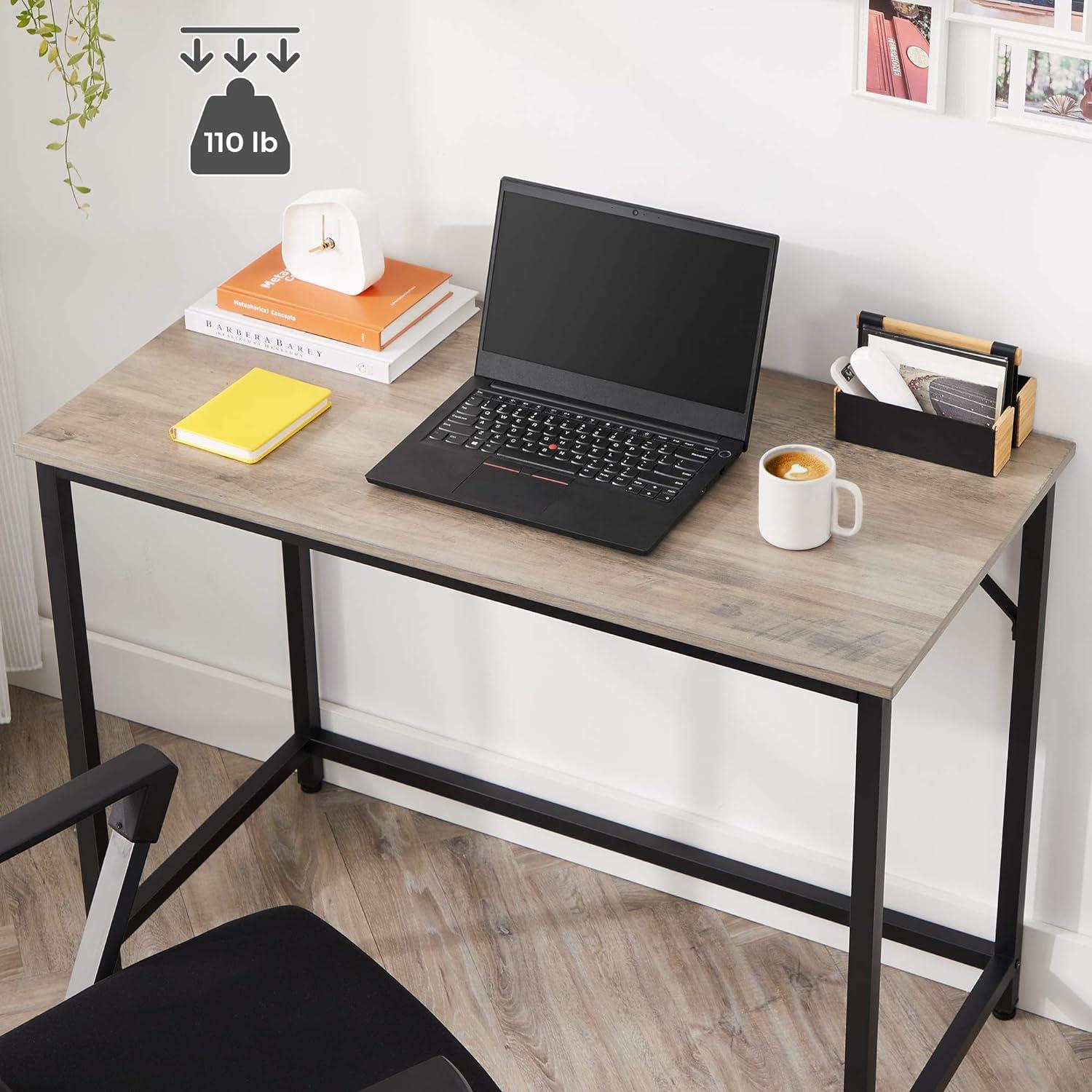 VASAGLE 39-Inch Computer Writing Desk Home Office Small Study Workstation Greige and Black