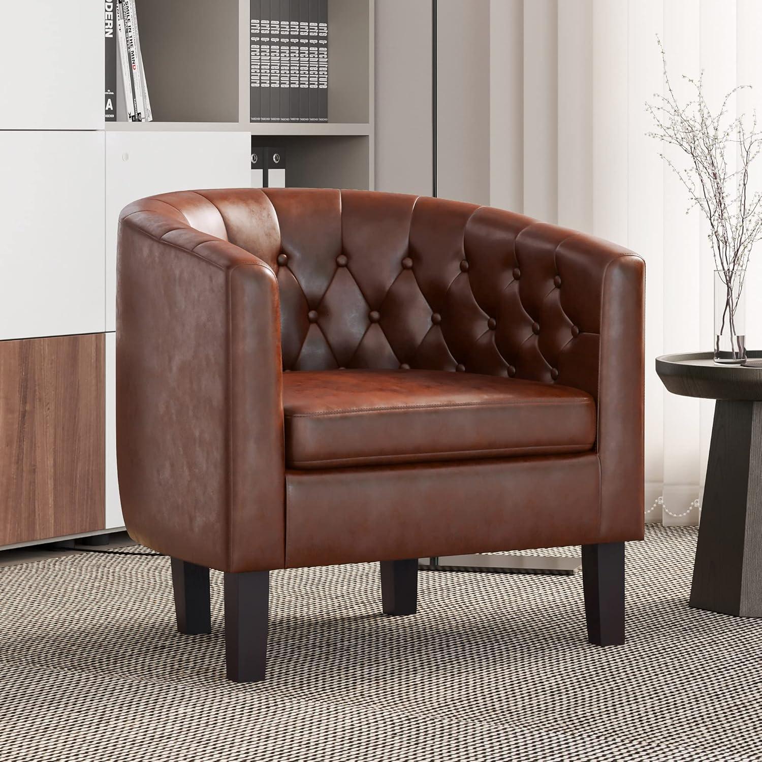 BELLEZE Elegant Tufted Barrel Accent Chair - Berlinda (Caramel)