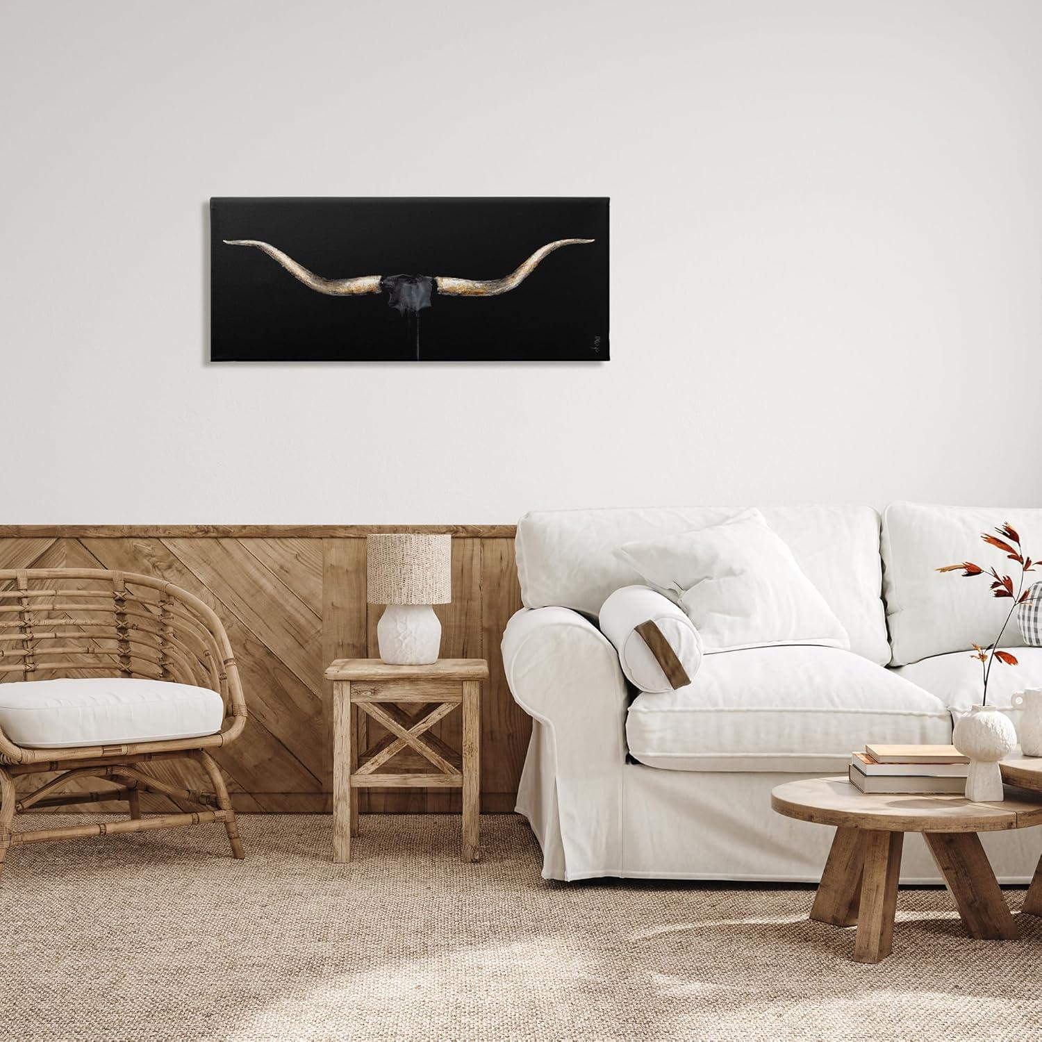 Stupell Home Décor Bull Horns Shadow Black Brown Animal Painting Canvas Wall Art by Third and Wall
