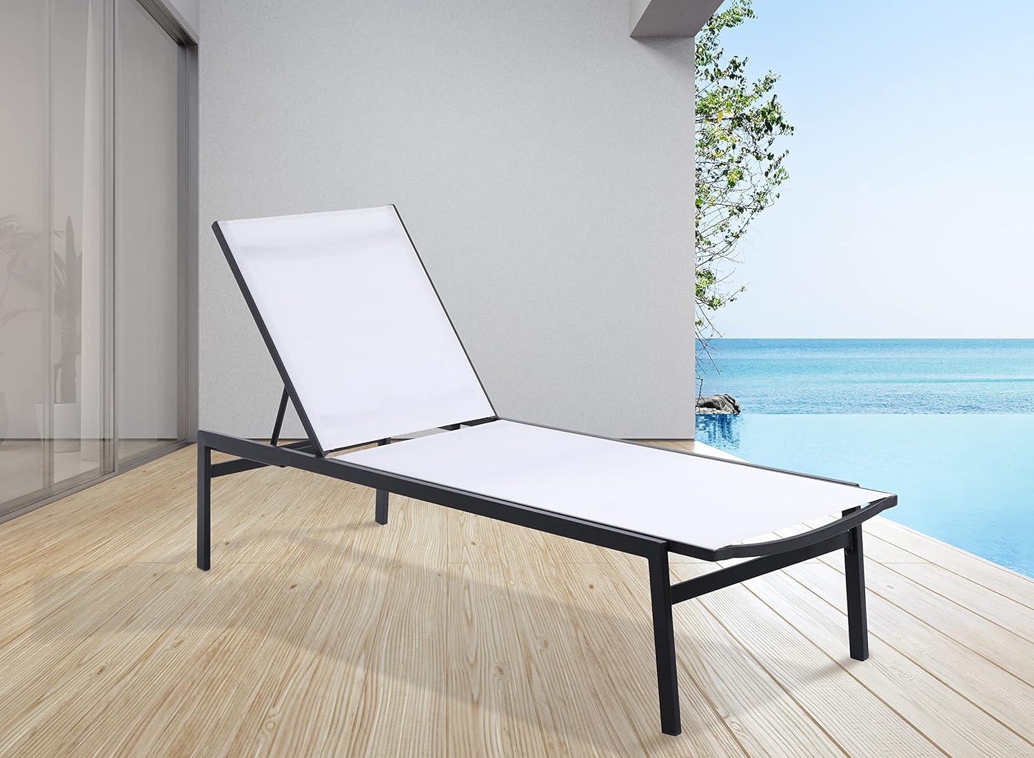 Meridian Furniture Maldives Cream Water Resisting Fabric Patio Adjustable Chaise