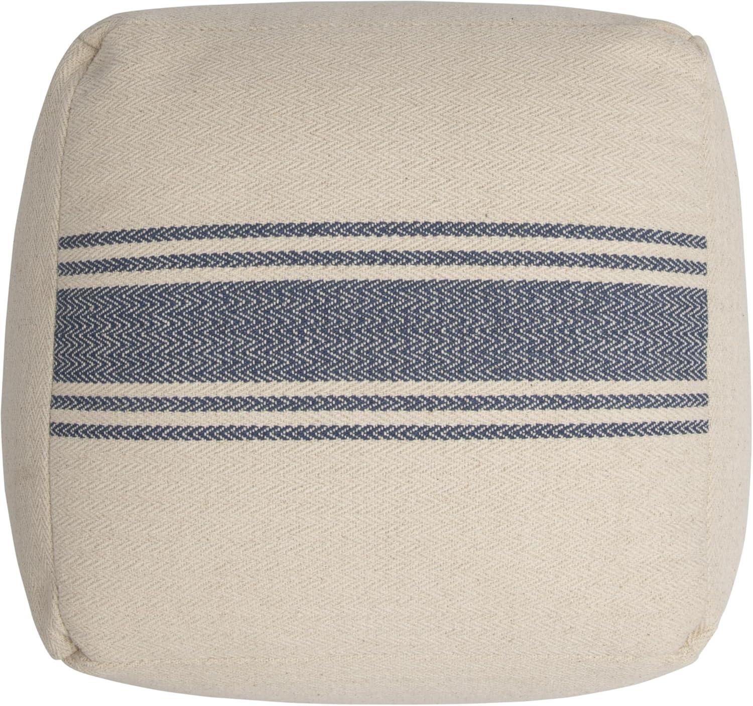 Creative Co-Op Striped Square Canvas Pouf, Blue