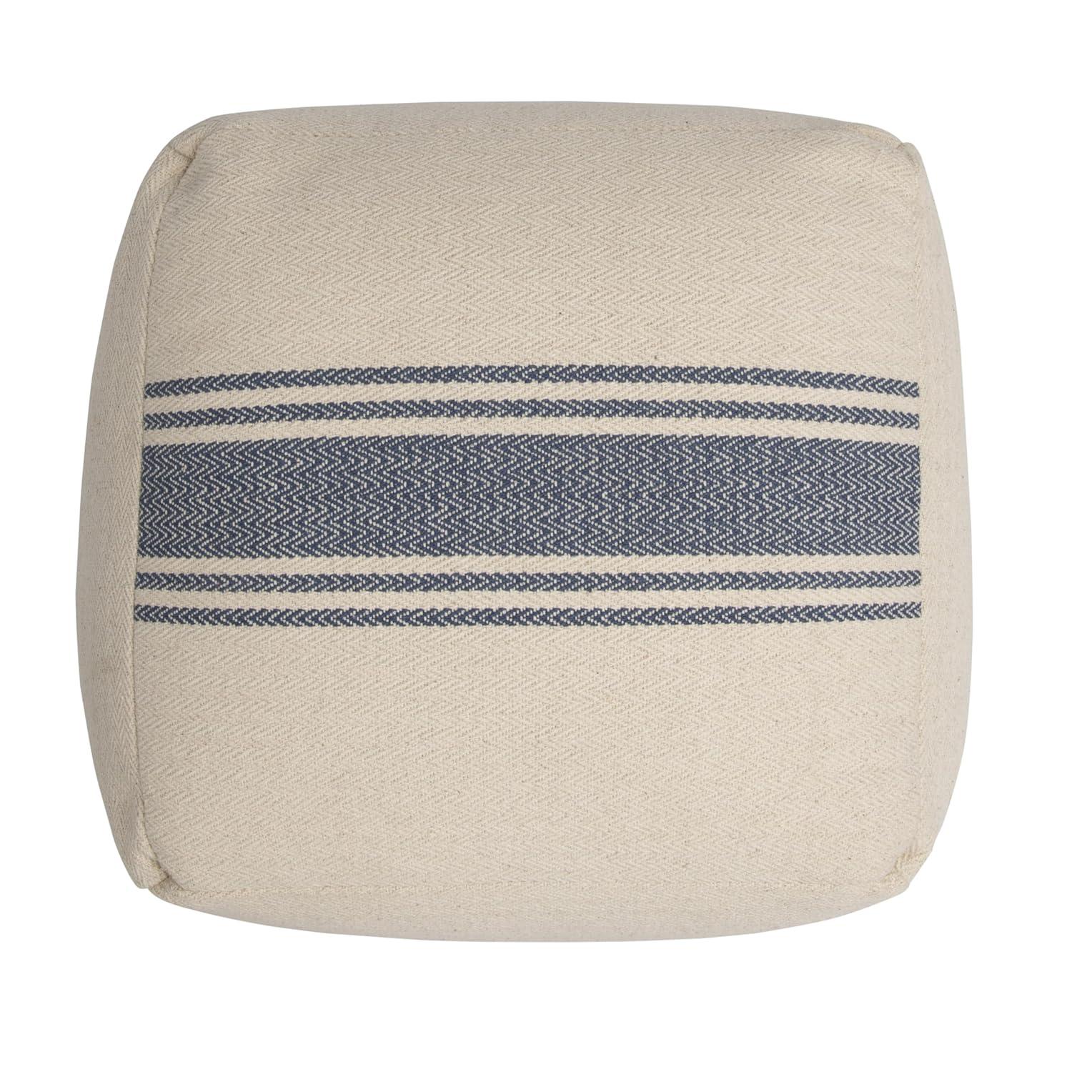 Storied Home Striped Square Canvas Pouf Blue: Cotton Upholstery, Adult Use, No Assembly Required