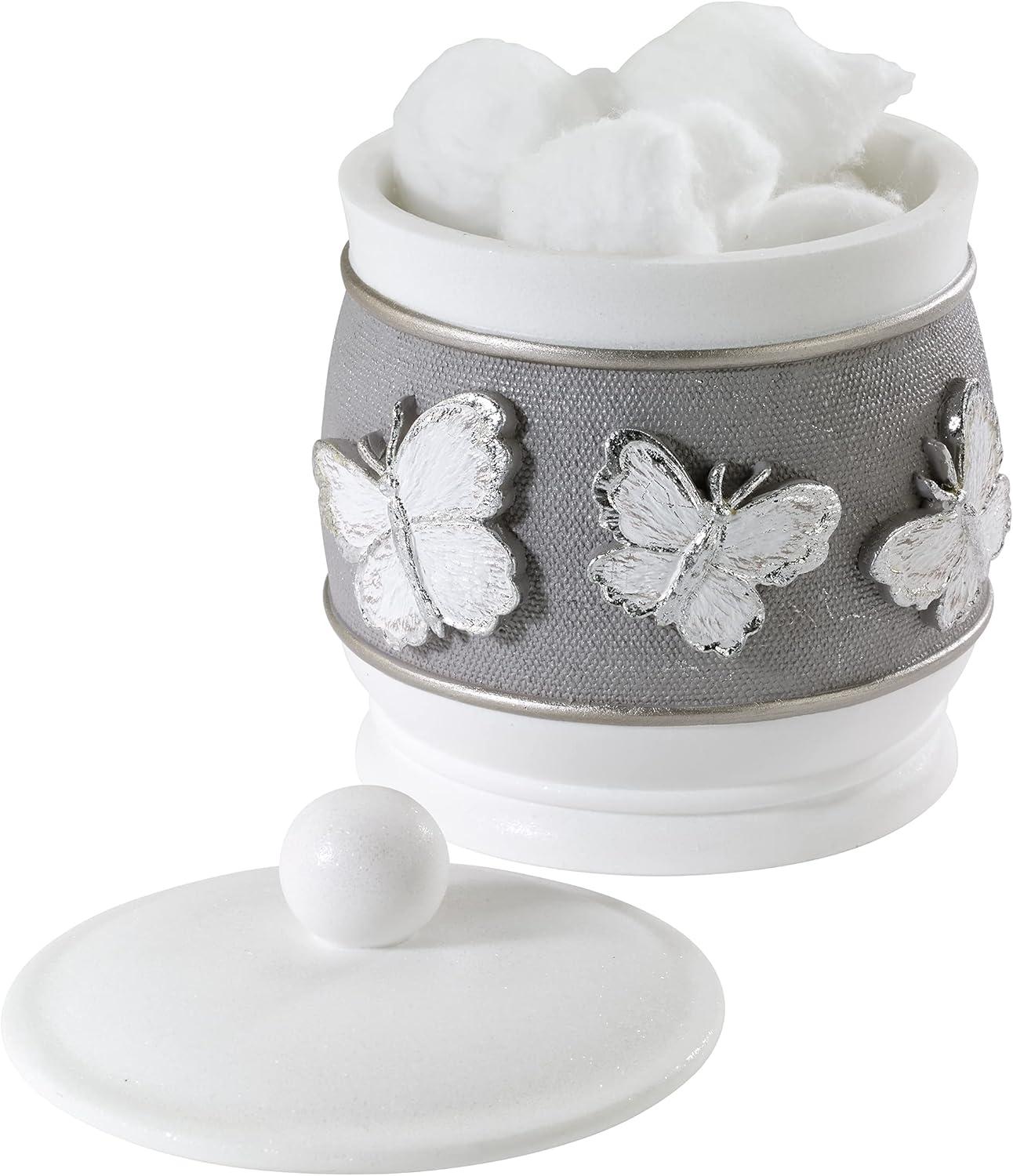 White and Silver Butterfly Decorated Resin Jar