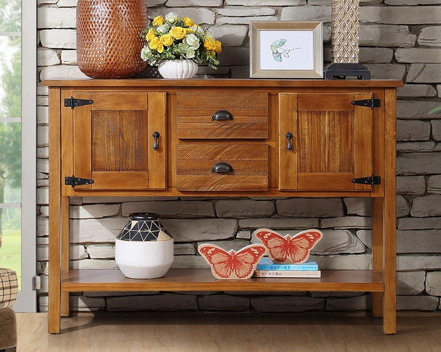 48'' Brown Solid Pine Wood Sideboard Console Table with Storage