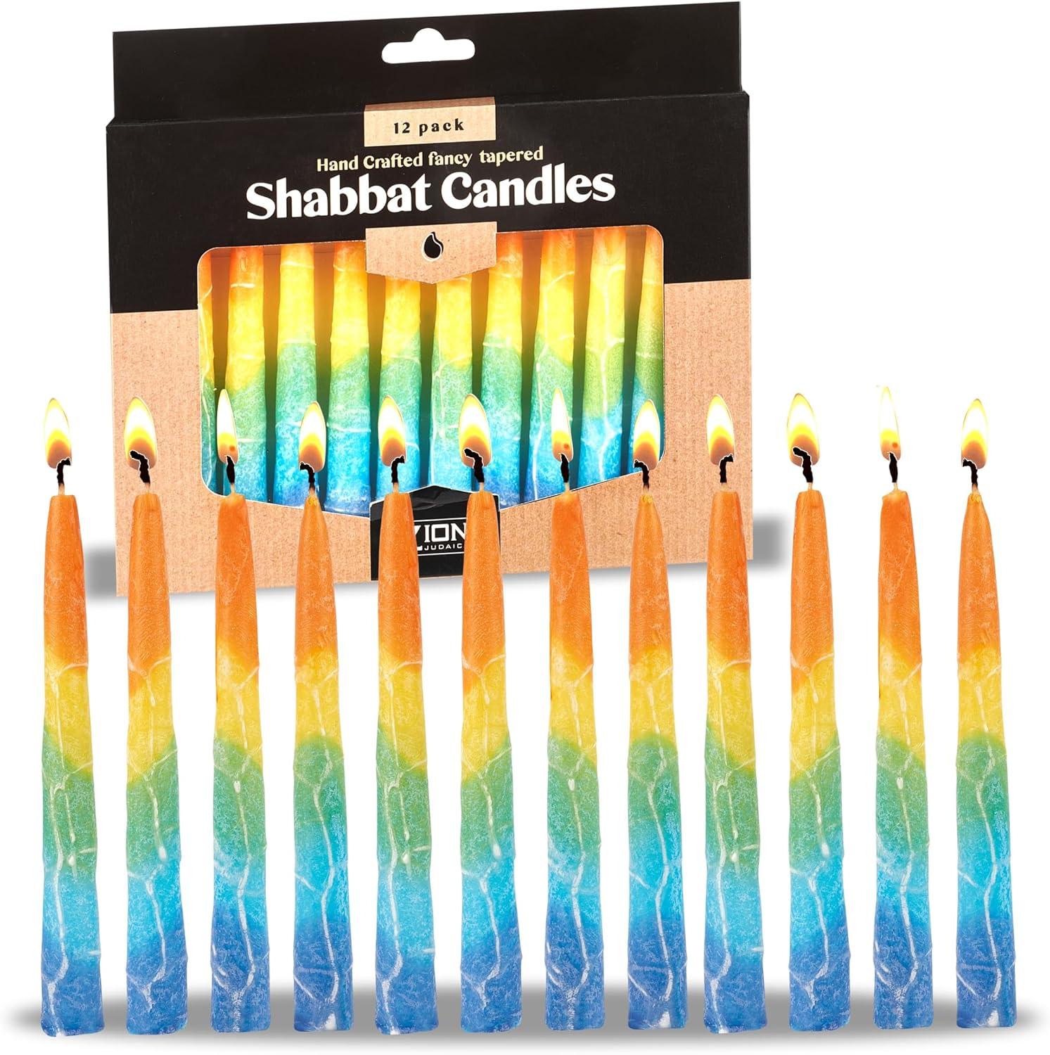 Zion Judaica Decorative Shabbat Candles Non Drip  5.5" Hand Crafted Candles Sun Colors Inspired Candles Holiday Candle Bundle Decorative Candles for Celebration Home Décor Candles Set of 12