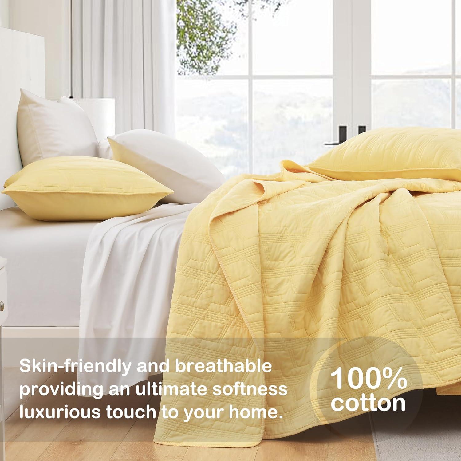 HORIMOTE HOME Quilt Set Queen Size Yellow, Classic Geometric Diamond Stitched Pattern, Ultra Soft Lightweight Bedding Set Bedspread Coverlet for All Season 3 Pieces (1 Quilt and 2 Pillow Shams)