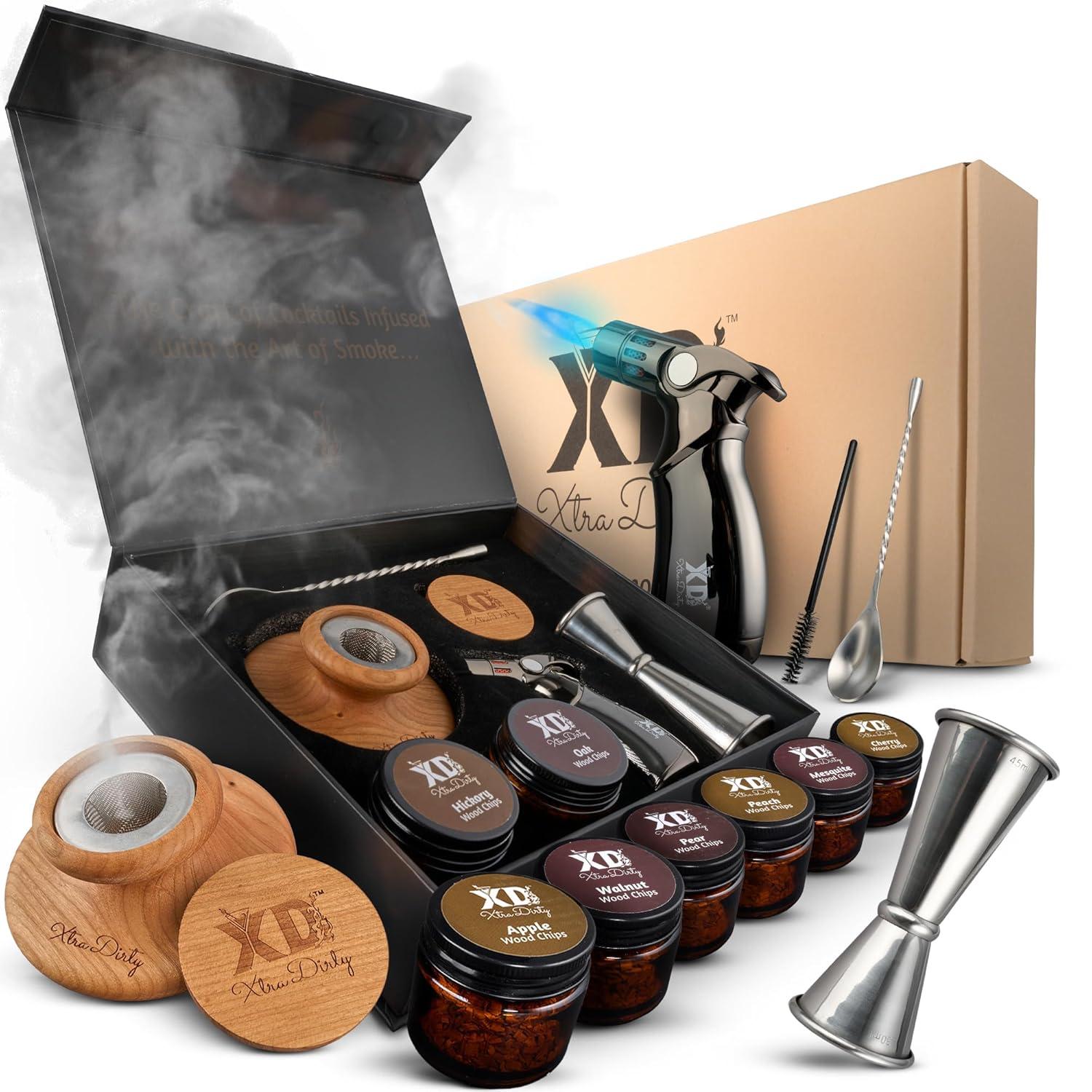 Cocktail Smoker Kit - 8 Wood Chips - 4 Flame Jet Torch - Old Fashioned Cocktail Kit - Whiskey Gift for Men for Him - Whiskey Smoker Kit - Bourbon Smoker
