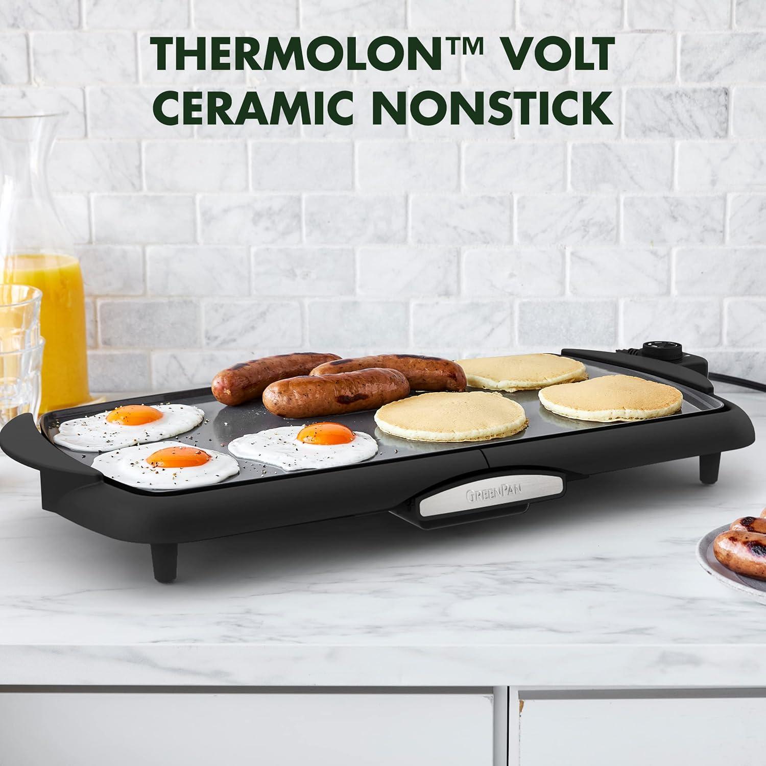 GreenPan Black Ceramic Nonstick Electric Griddle with Drip Tray