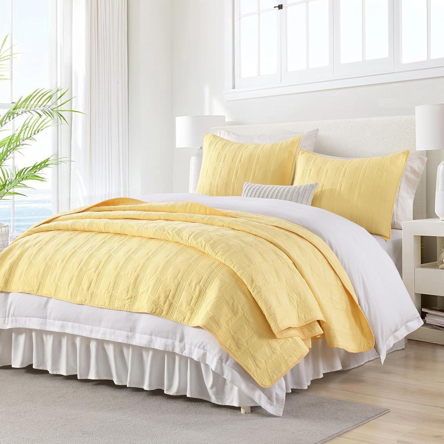HORIMOTE HOME Quilt Set Queen Size Yellow, Classic Geometric Diamond Stitched Pattern, Ultra Soft Lightweight Bedding Set Bedspread Coverlet for All Season 3 Pieces (1 Quilt and 2 Pillow Shams)