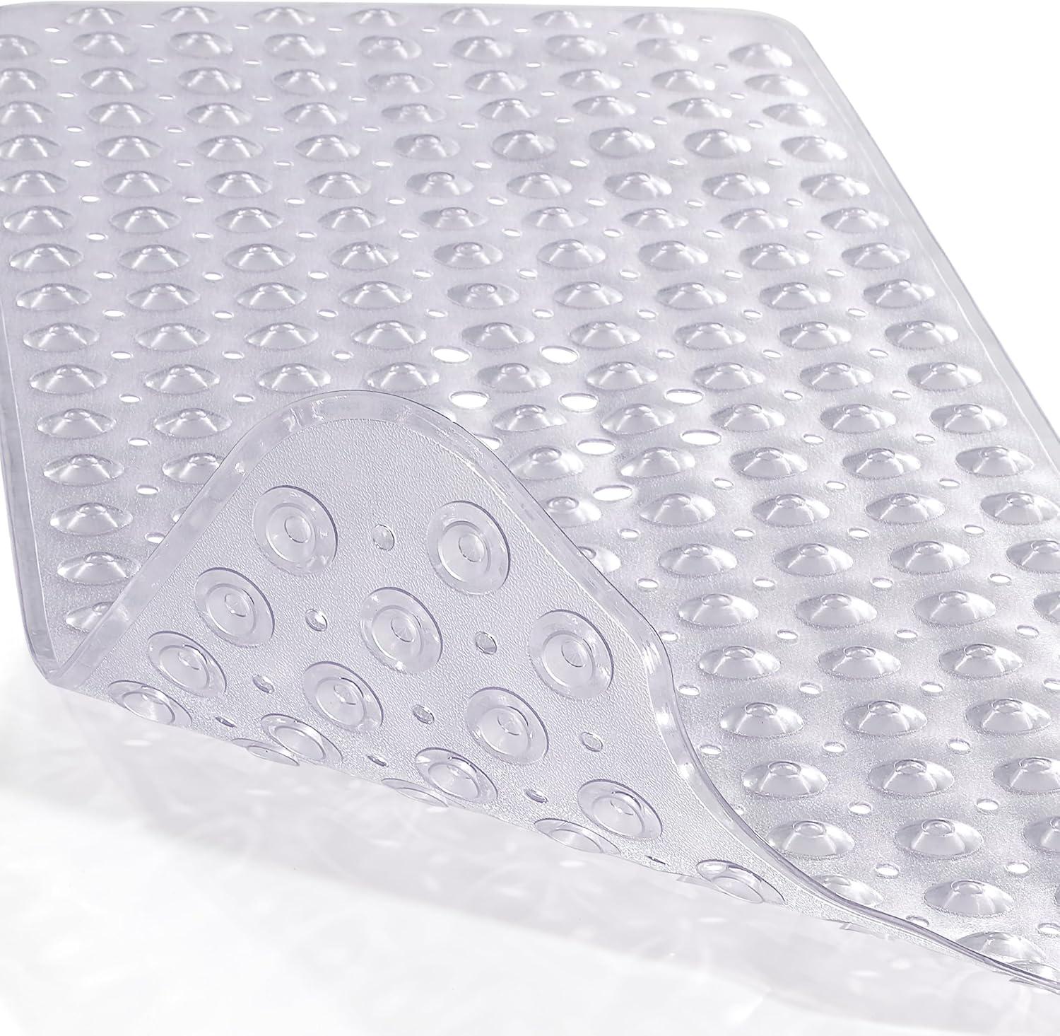 Yimobra Non Slip Bathtub Mat, Super Strong Suction Cups, 40"x16" Extra Long Shower Mat with Drain Holes, Machine Washable Fast Draining Bathroom Floor Mat, Clear Grey