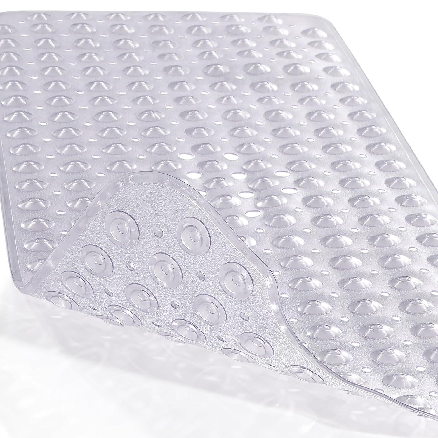 Yimobra Non Slip Bathtub Mat, Super Strong Suction Cups, 40"x16" Extra Long Shower Mat with Drain Holes, Machine Washable Fast Draining Bathroom Floor Mat, Clear Grey
