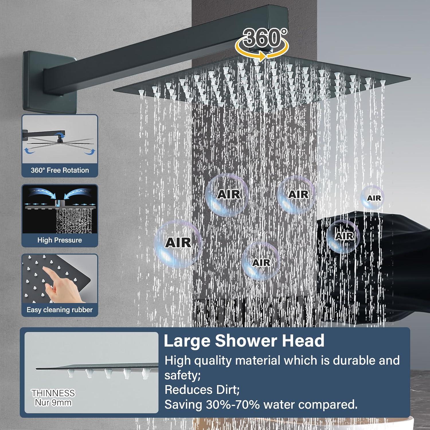 Matte Black 8-Inch Rainfall Shower System with Handheld Spray